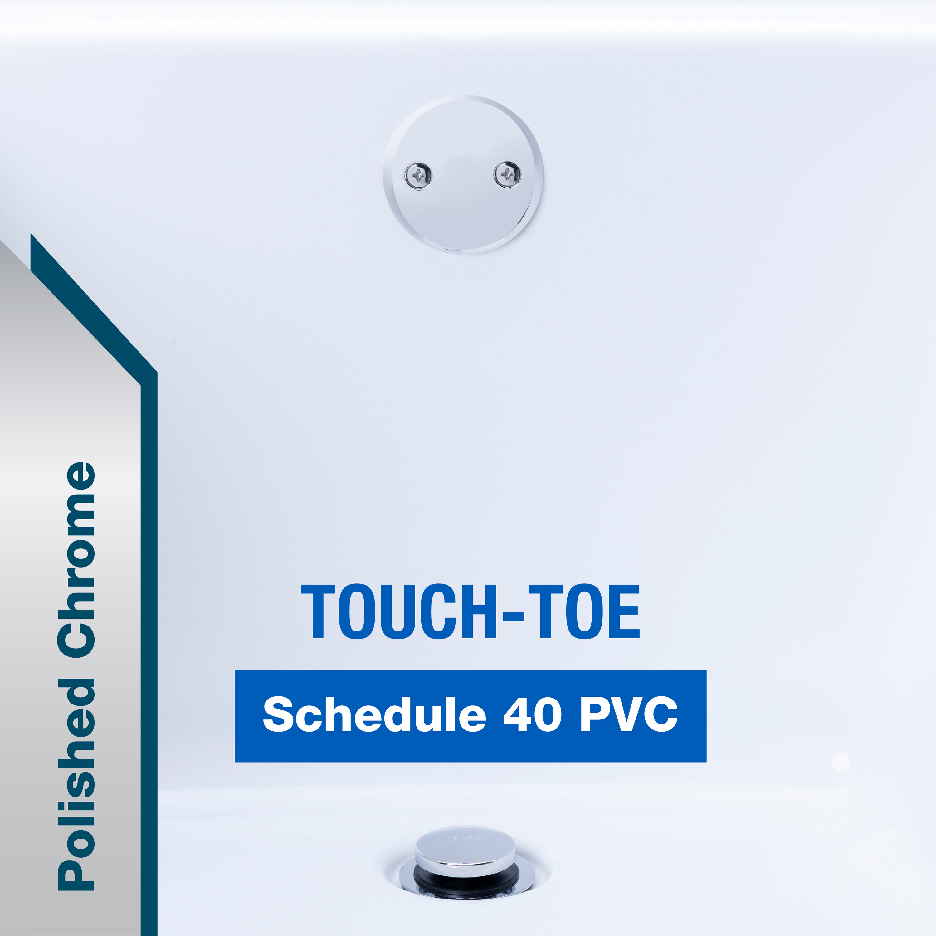 Dearborn 1000000368 1-1/2-in Polished Chrome Touch-Toe White/Polished Chrome Foot lock Drain with PVC Pipe Included