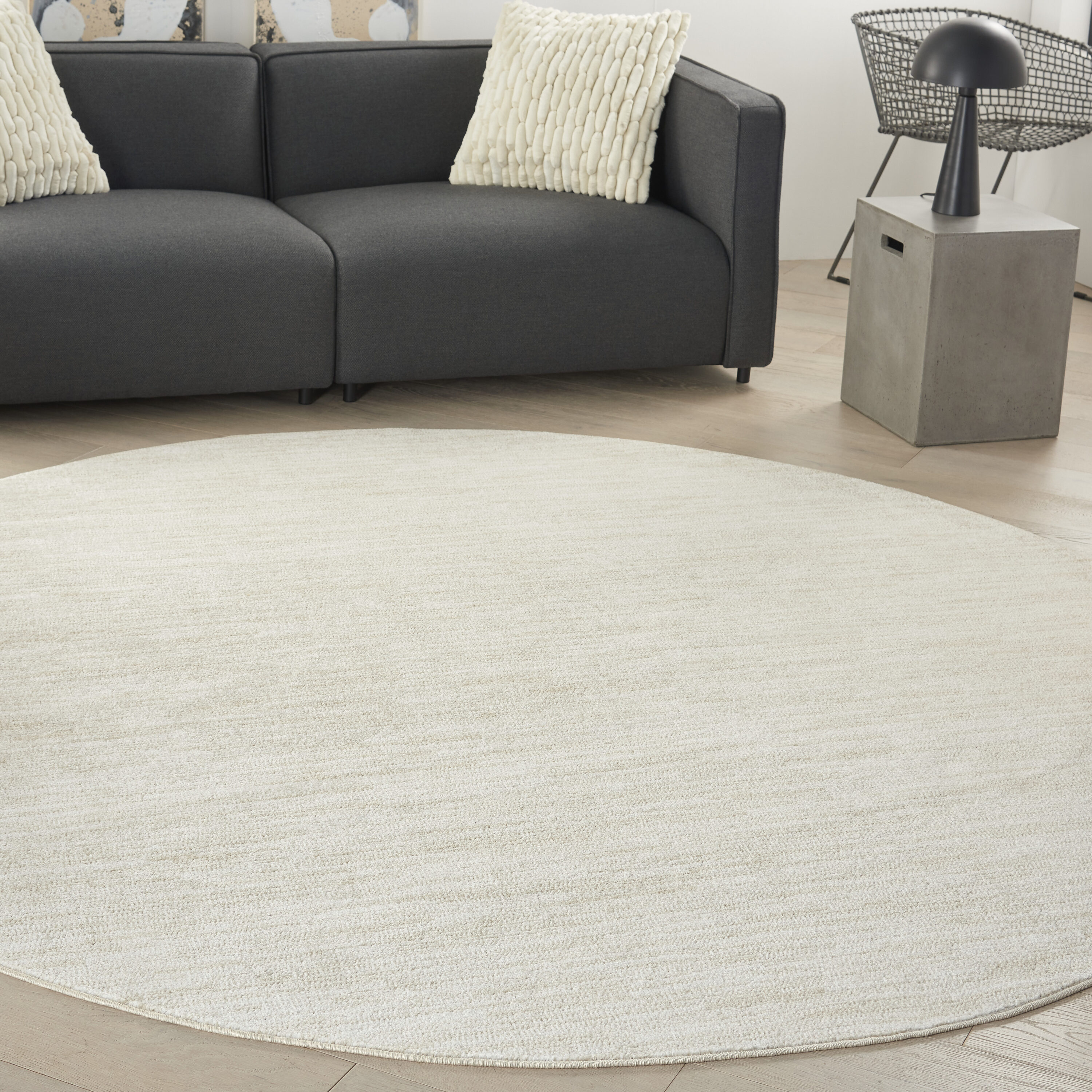 Nourison 099446824073 Essentials 8 x 8 (ft) Loomed Polypropylene Ivory Beige Round Indoor/Outdoor Solid Area rug