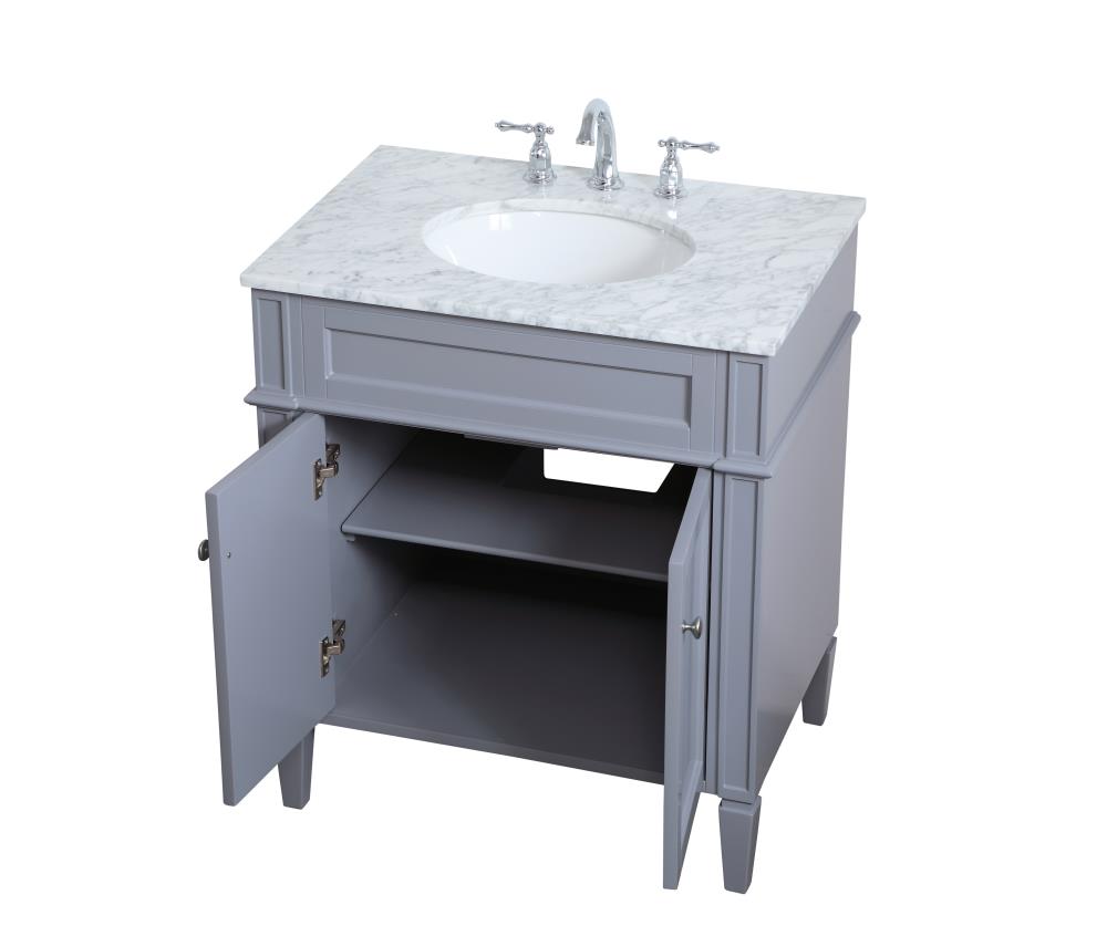 Gray Marble Top Single Bathroom Vanity with Porcelain Sink