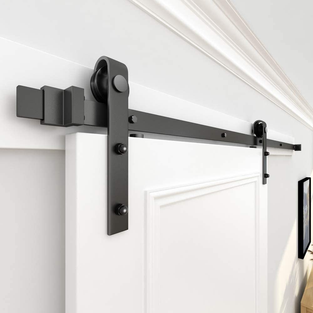 WINSOON 60-in Matte Black Indoor J-strap Single Barn Door Hardware Kit ...