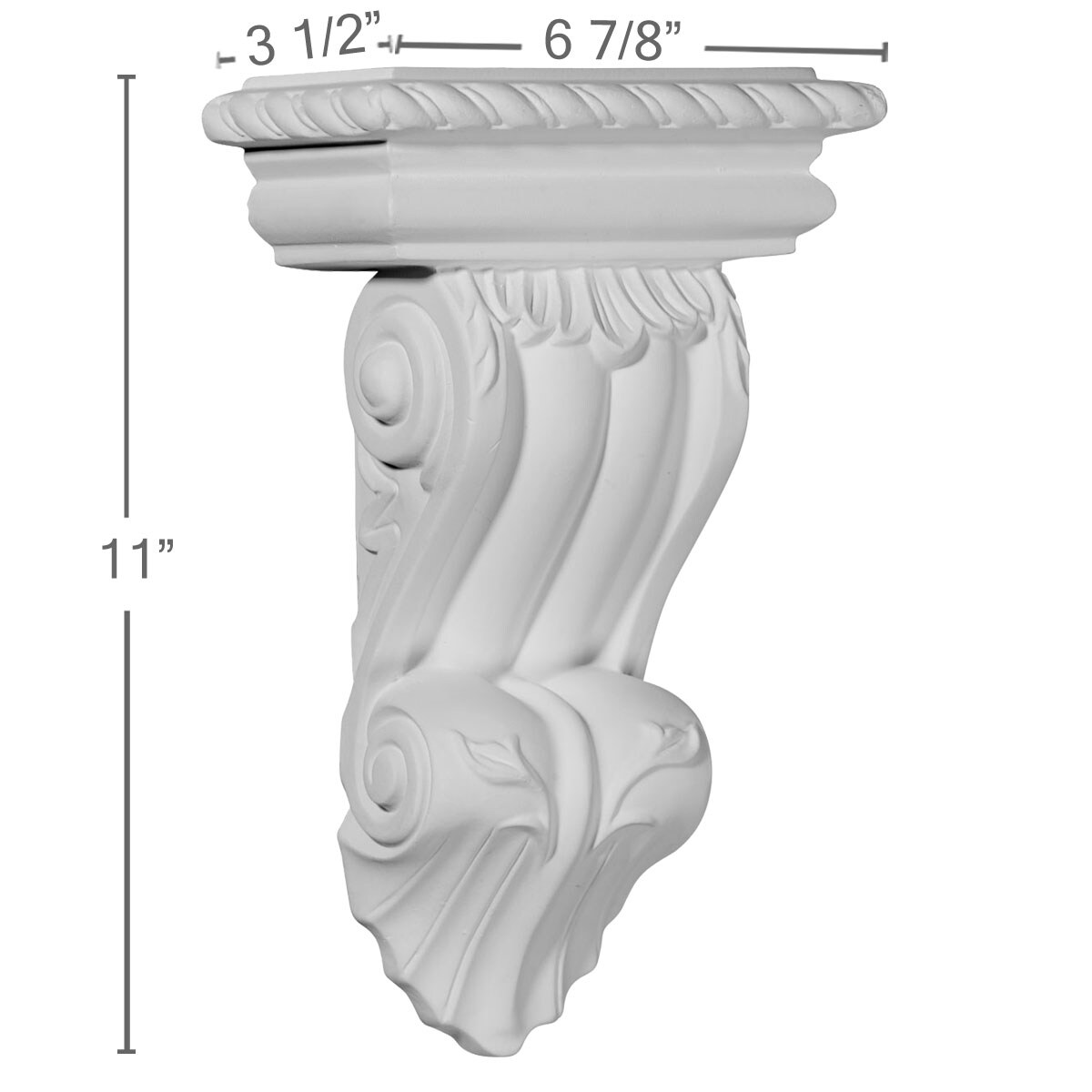 Ekena Millwork 6.875-in x 3.5-in x 11-in Artis White Primed Urethane  Paintable Corbel in the Corbels department at