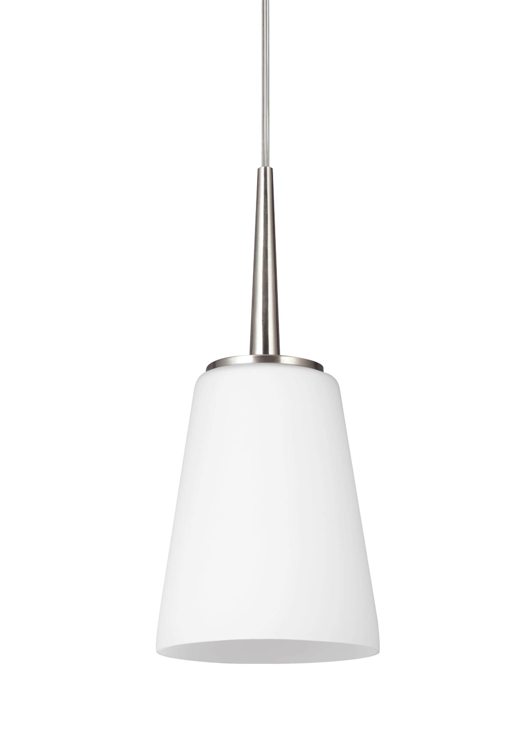 Generation Lighting 6140401EN3-962 Driscoll 1 -Light Brushed Nickel Modern/contemporary Opal glass Cone Mini Outdoor Hanging Pendant light