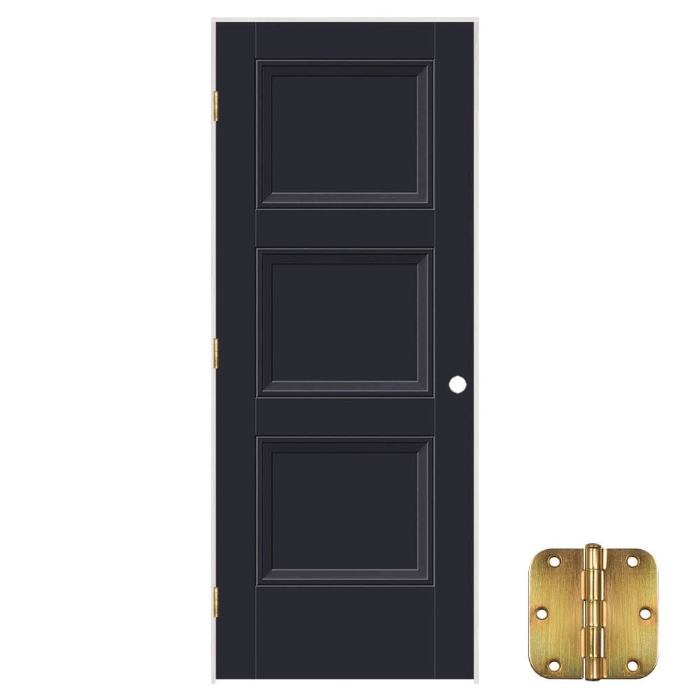 Masonite 641372 32-in x 80-in Midnight Solid core 3-panel Right hand Smooth Prefinished Molded composite Flat Jamb Single Prehung Interior Door