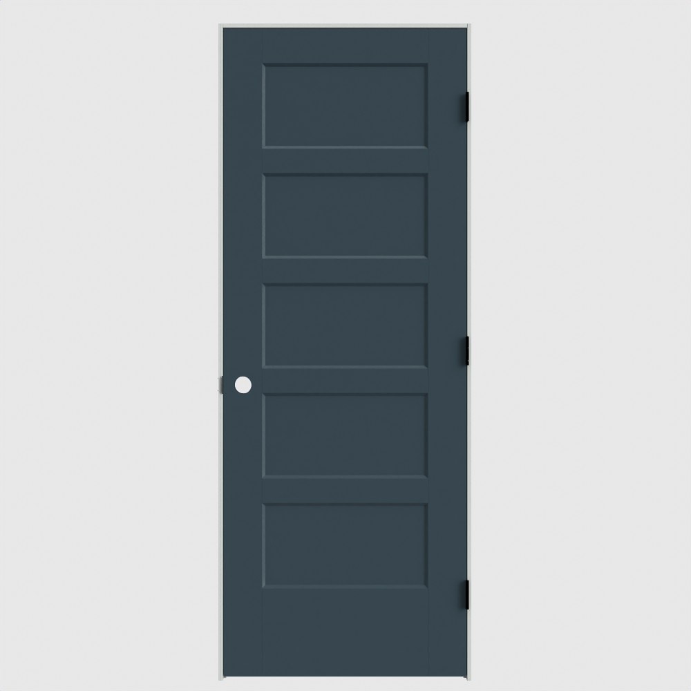 Masonite 640779 28-in x 80-in Slate Solid core 5-panel square Left hand Smooth Primed Molded composite Flat Jamb Single Prehung Interior Door