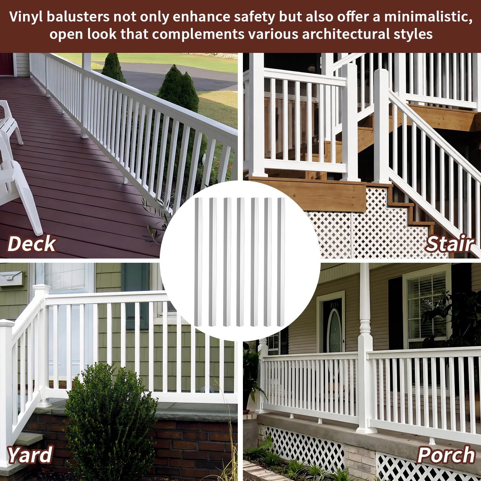 Adrinfly 12 pack white vinyl deck railing spindles colonial style ...