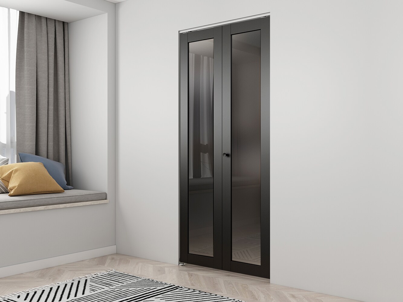 CALHOME 36-in x 80-in Black 1-panel Frosted glass Smooth Solid core Prefinished Glass Closet Bifold Door ( Hardware Included )