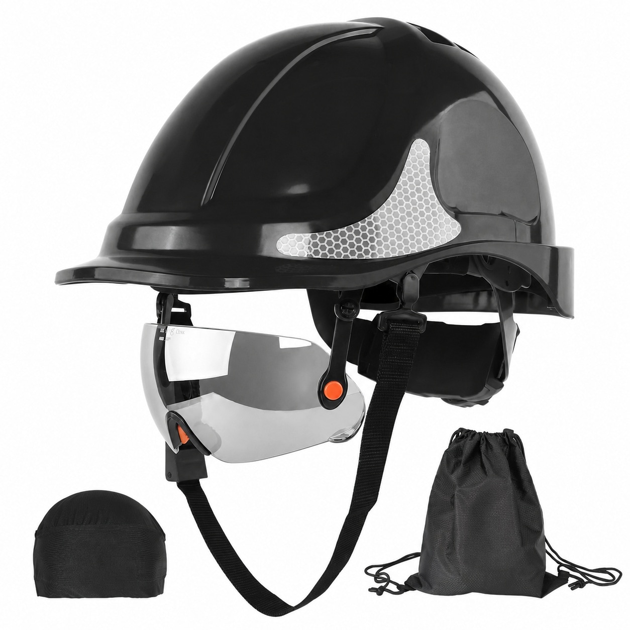 Etokfoks  Impact Resistant Vented Cap Style White ABS Safety Helmet with Built In Visor 6 Point Ratchet Suspension Hard Hat