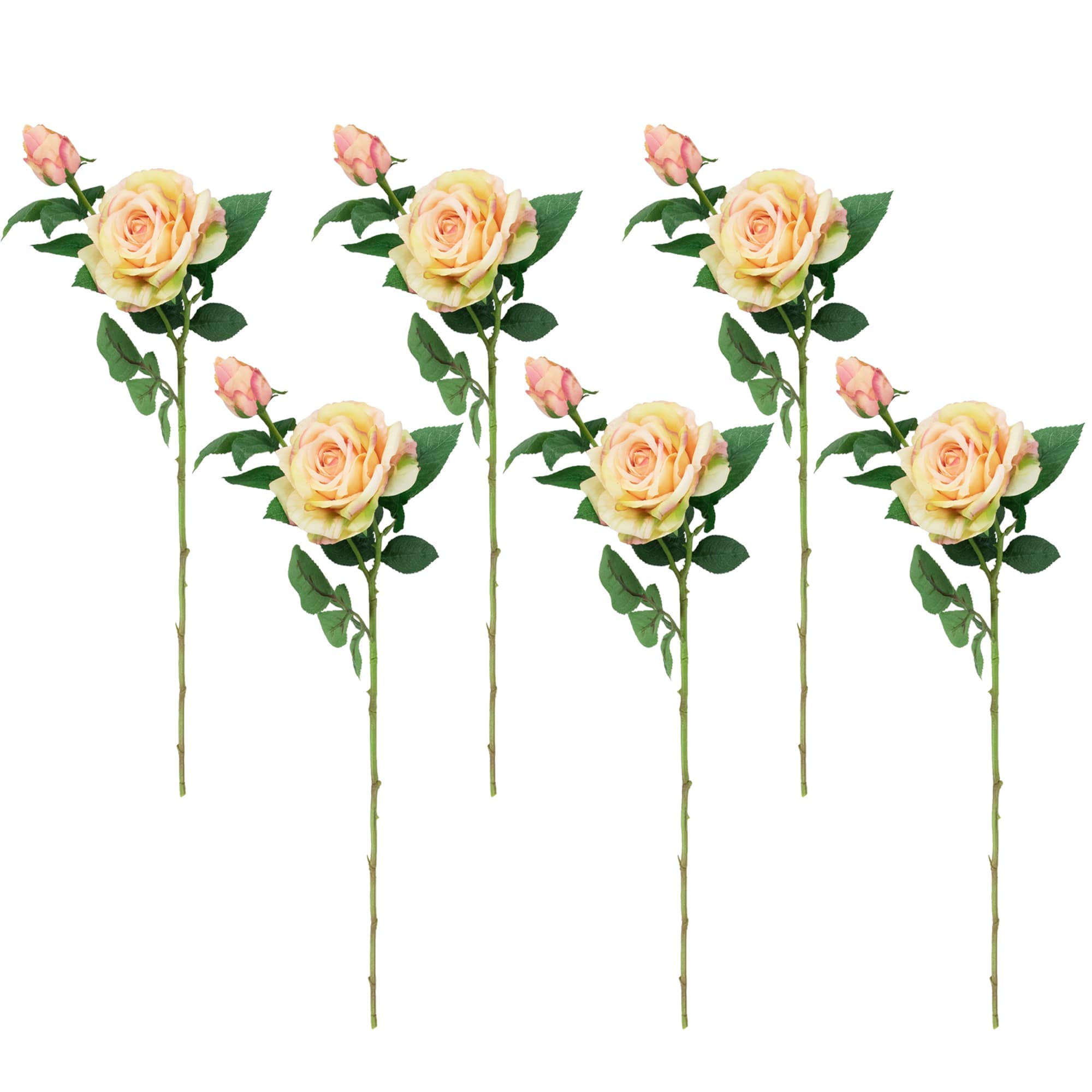 Northlight Real Touch Cream and Pink Artificial Rose Stems Set of 6 - 26 inch