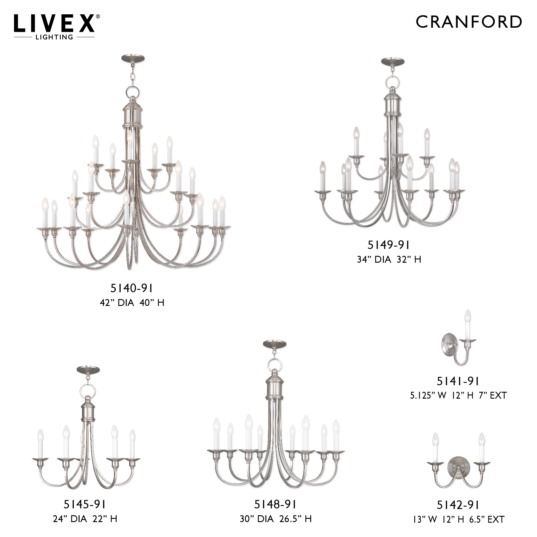 Elegant Brushed Nickel 8-Light Candelabra Chandelier