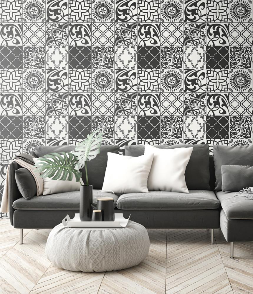 NextWall 30.75-sq ft Black and White Vinyl Tile Self-adhesive Peel and ...