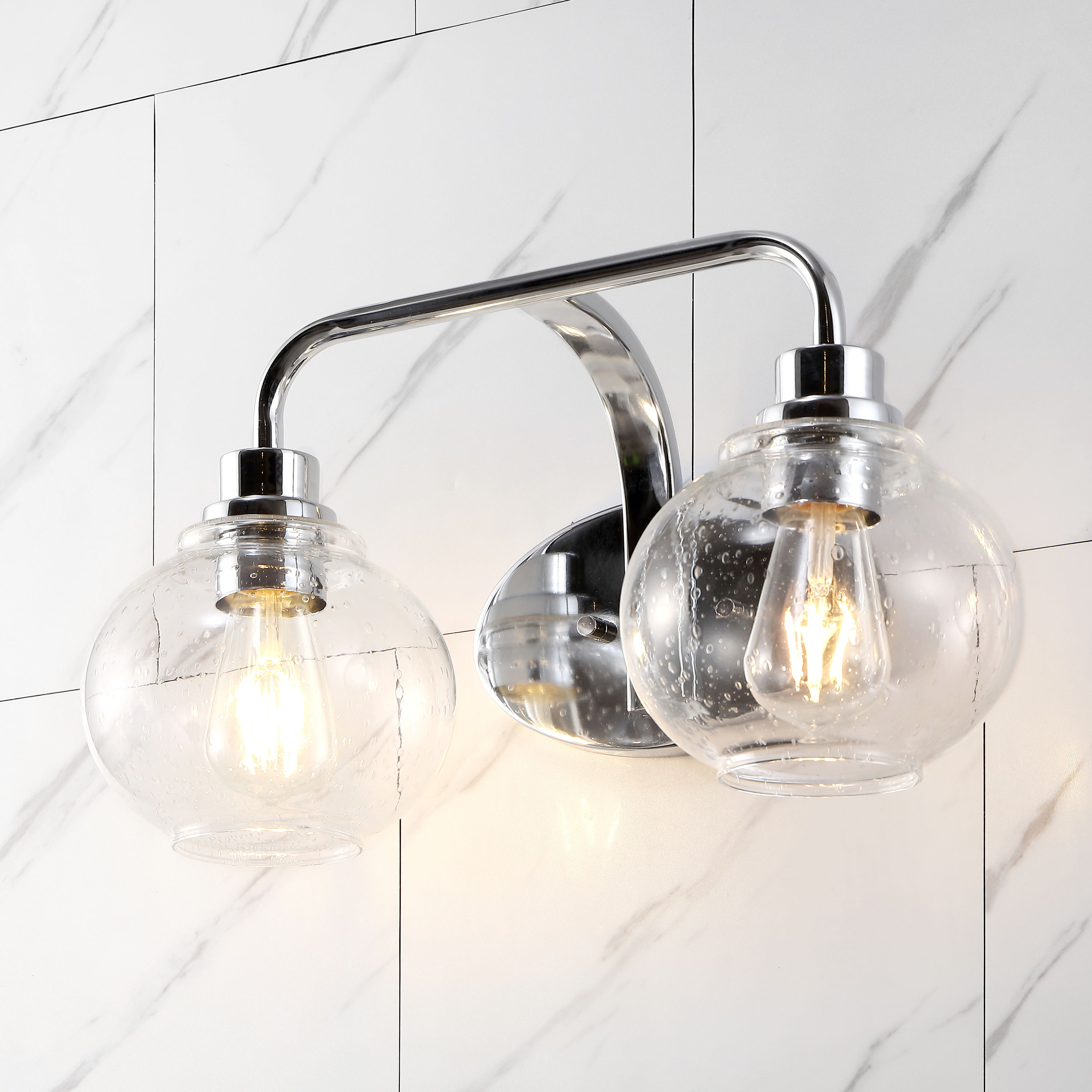 JONATHAN  Y JYL7527B Sandrine Iron/Seeded Glass Cottage Rustic 17.5-in 2 -Light Polished Chrome Farmhouse Vanity light
