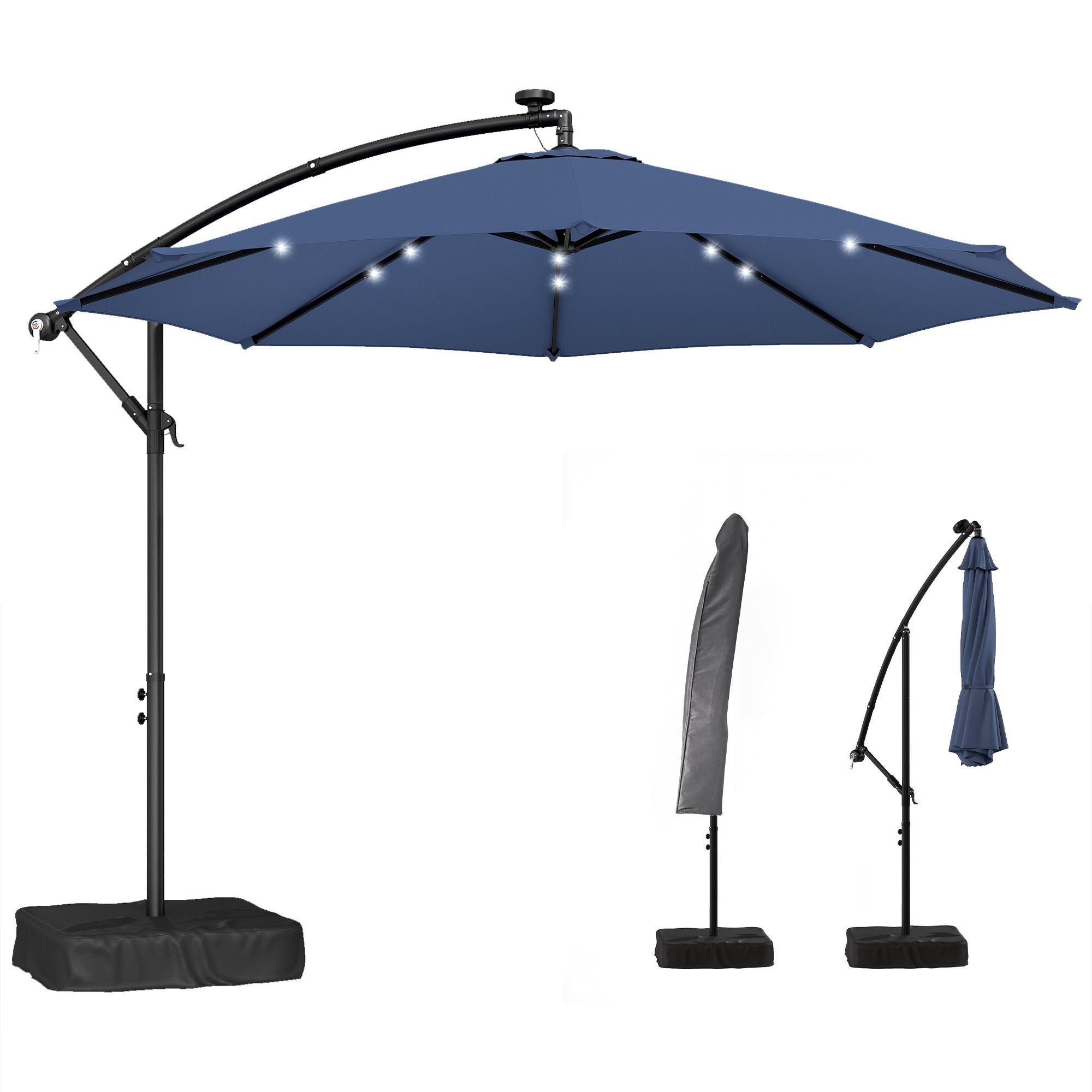 12 offset patio umbrella 9/10/11/12ft Solar LED Square Cantilever Patio Umbrella