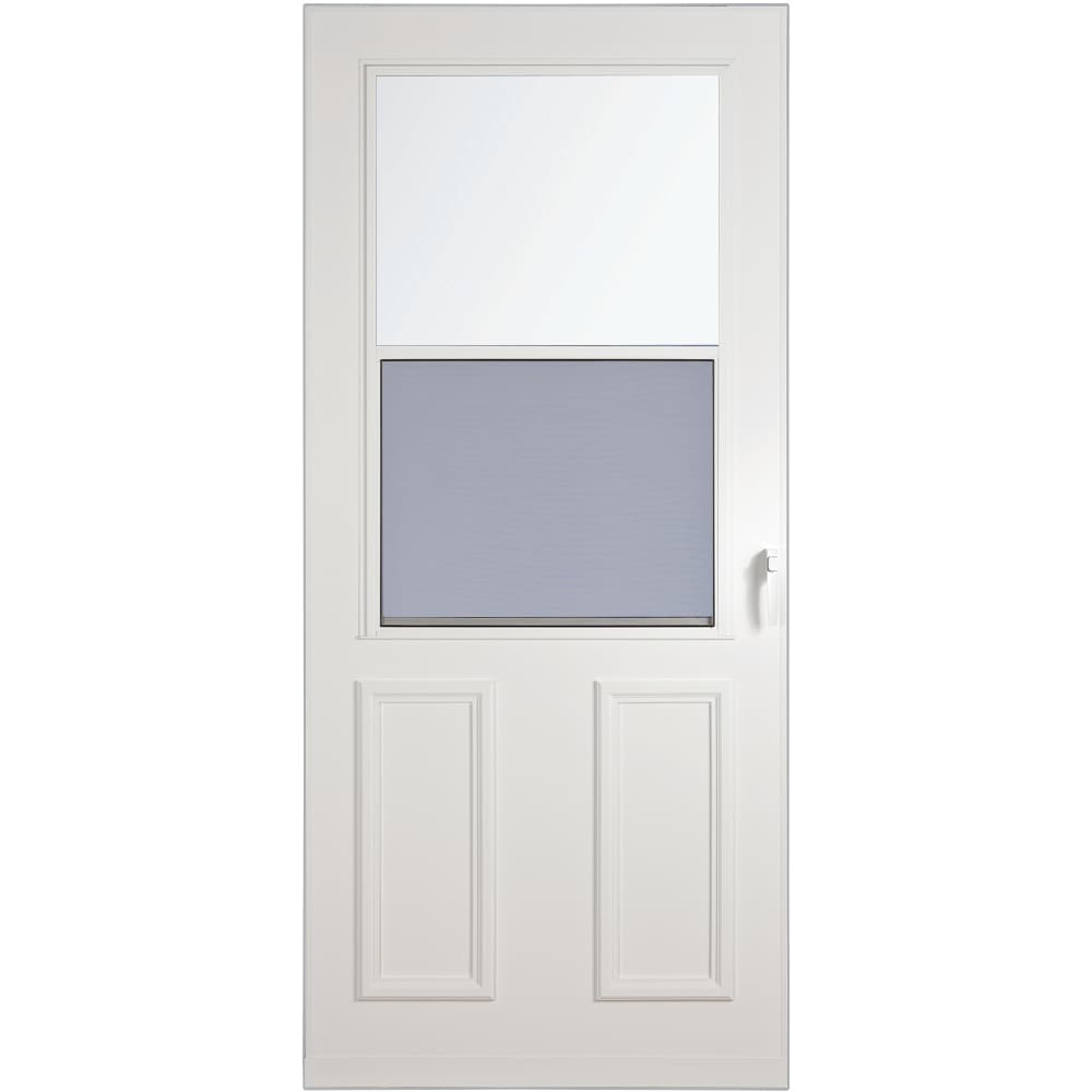 LARSON 029332U Villager 36-in x 81-in White Wood core Reversible Hinge Storm Door High-view with Self-storing Screen ( White Handle Included )