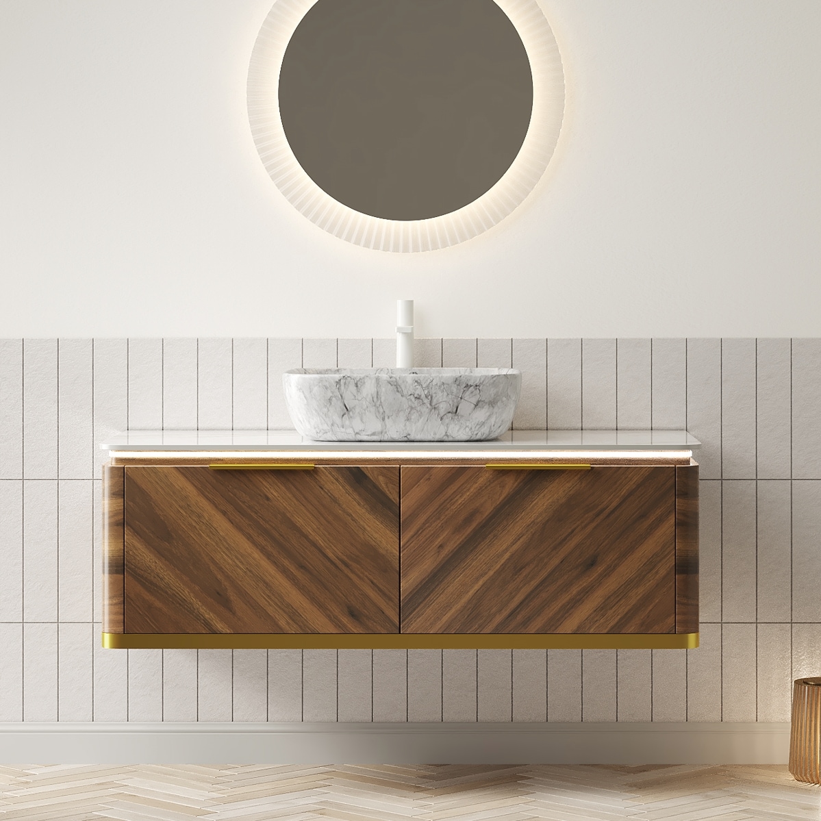 GLANZEND -  19.69-in D x 48.03-in W x 21.69-in H Floating Bathroom Vanity Ceramic Sintered Stone ...