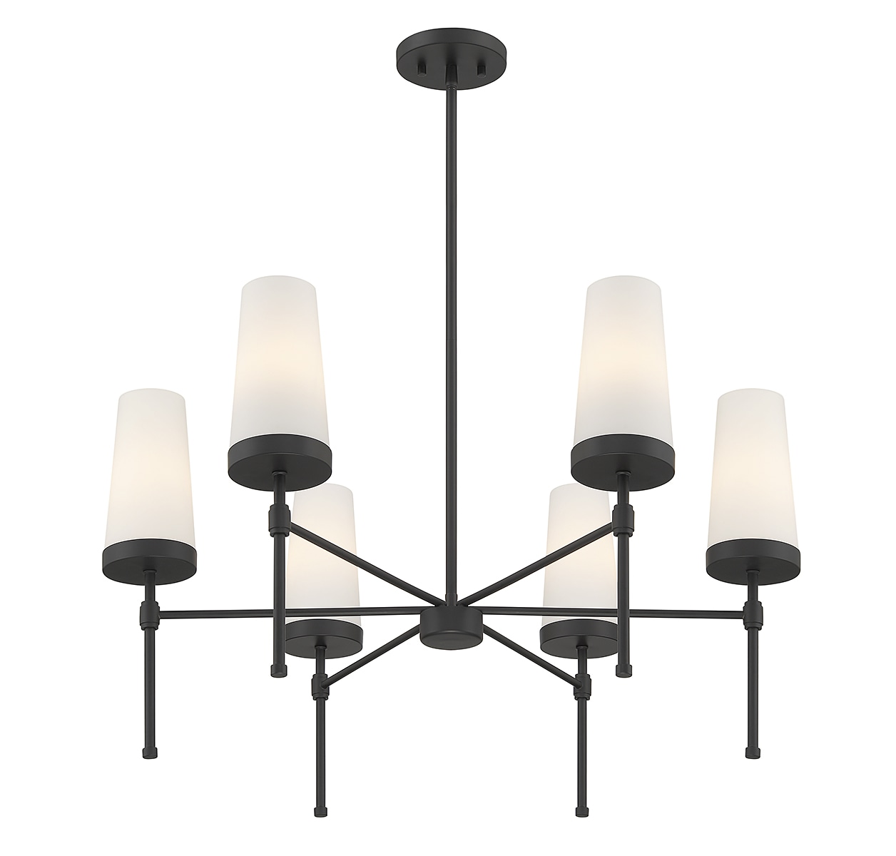 Matte Black 6-Light Chandelier with White Opal Glass Shades