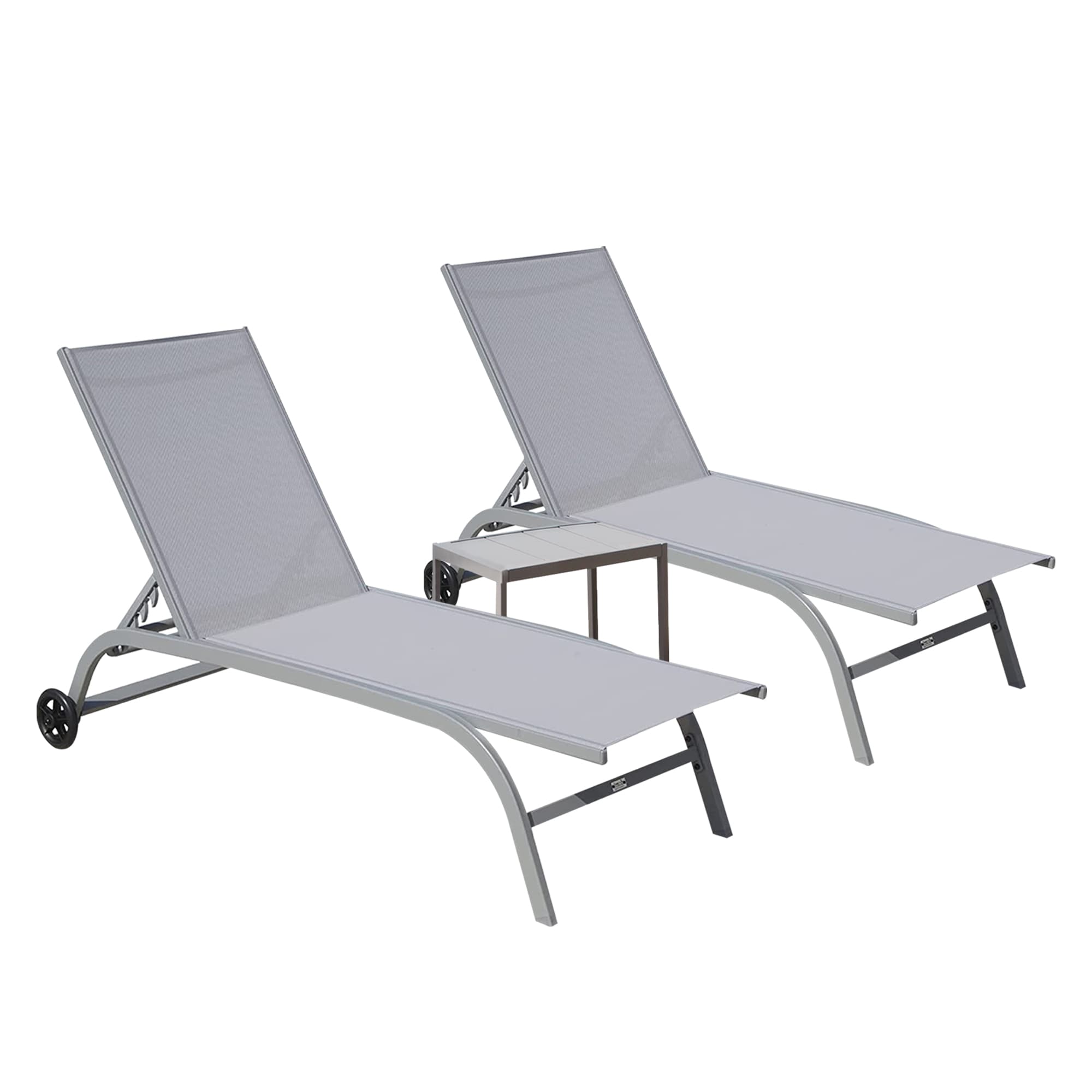WELLFOR GA Chaise Lounge Set with Table Set of 2 Aluminum Alloy