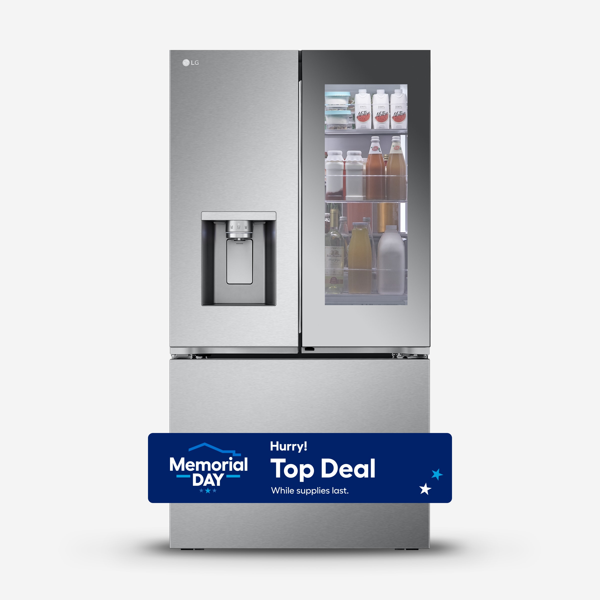 LG LRYKC2606S Counter-Depth MAX Mirror InstaView 4 Types of Ice 25.5-cu ft 3 -Door Smart Compatible French Door Refrigerator with Dual Ice Maker with Water and Ice Dispenser and Door within Door ( PrintProof Stainless Steel ) ENERGY STAR Certified