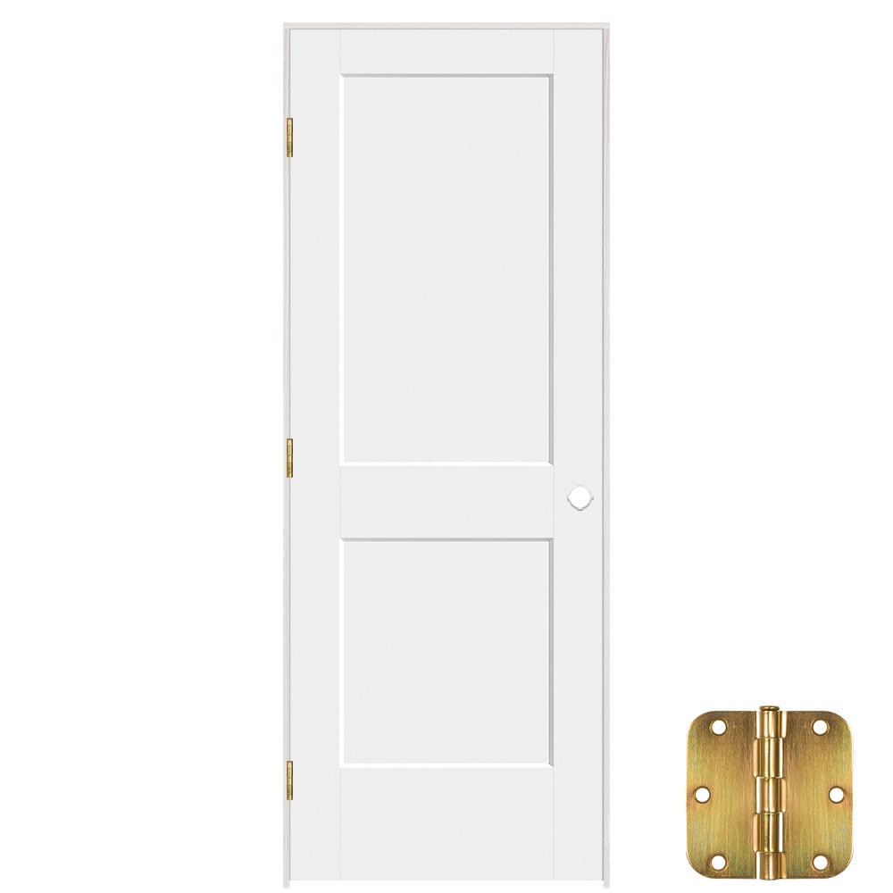 Masonite 641230 30-in x 80-in Primed Solid core 2-panel square Right hand Smooth Primed Molded composite Flat Jamb Single Prehung Interior Door