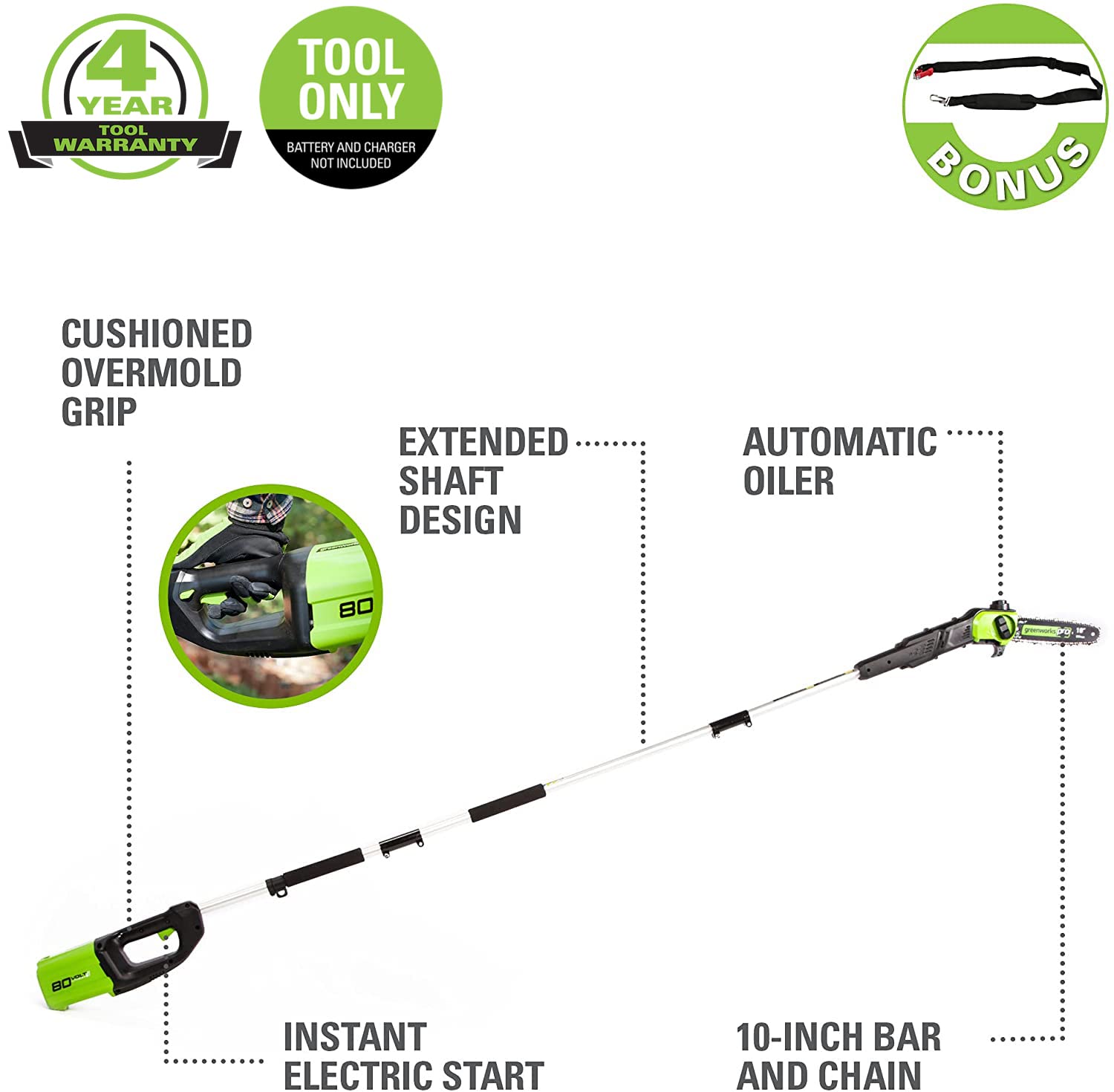 Greenworks PS1008F Cordless-Pole-Saw - View #3