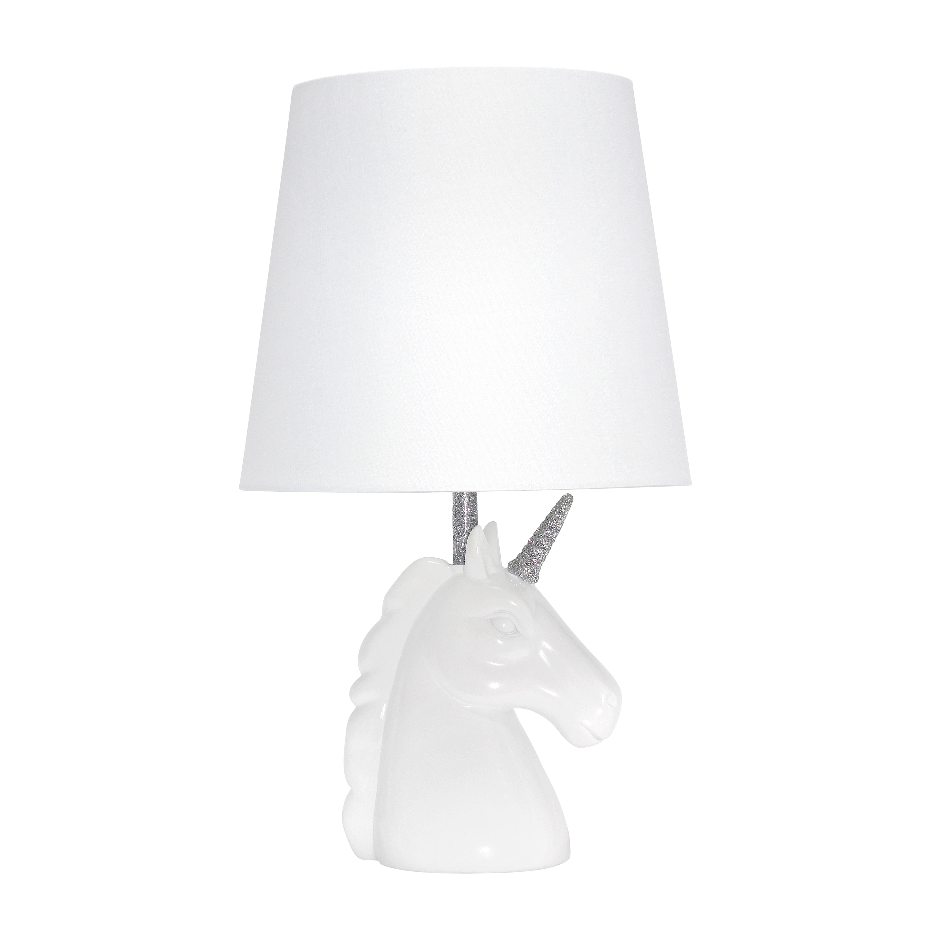 Creekwood Home CWT-2023-SL Whimsilux 15.5-in White/Silver Glitter LED On/Off switch Table Lamp with Fabric Shade