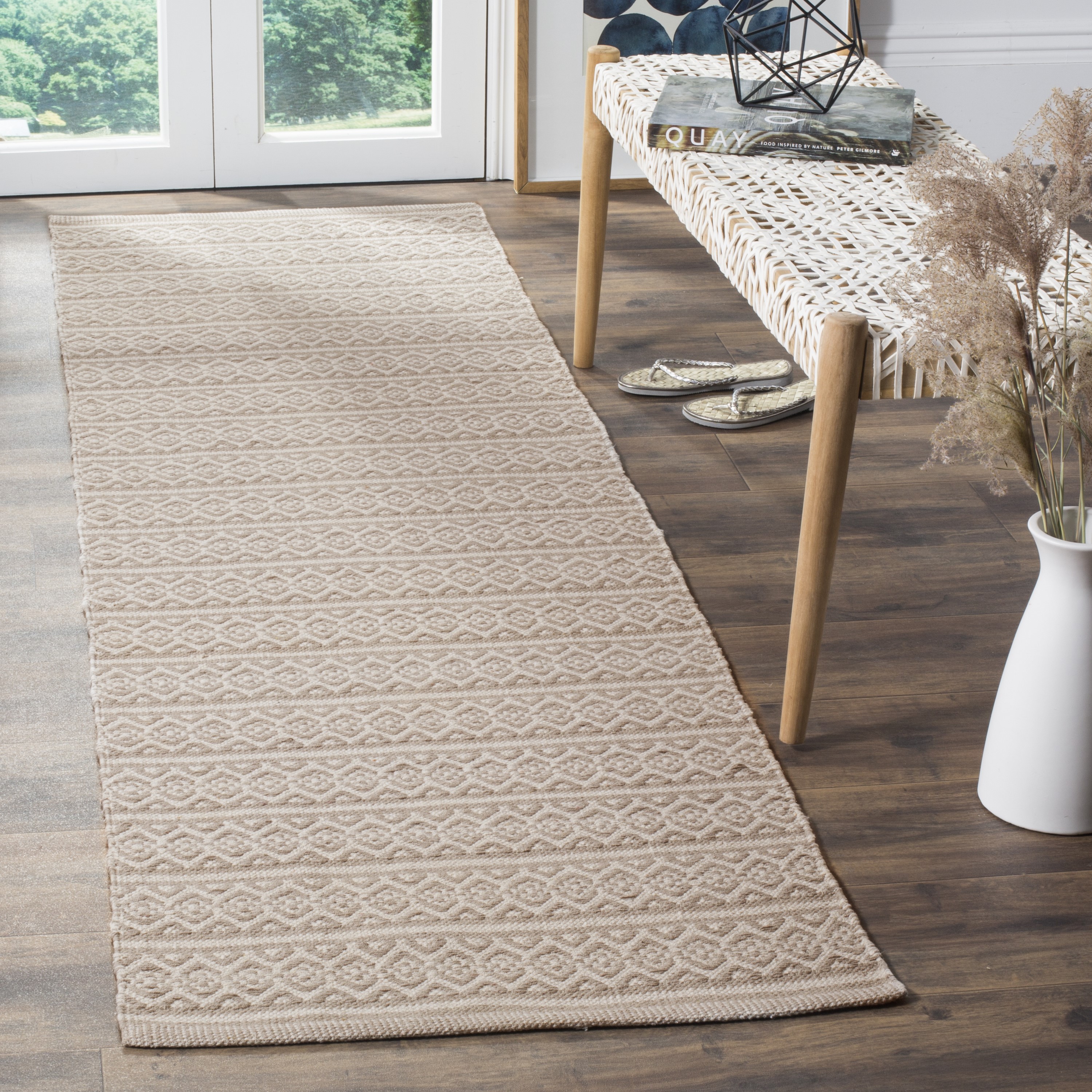 Safavieh MTK341A-210 Montauk Burleigh 2 x 10 (ft) Cotton Ivory/Gray Rectangular Indoor Abstract Coastal Runner rug