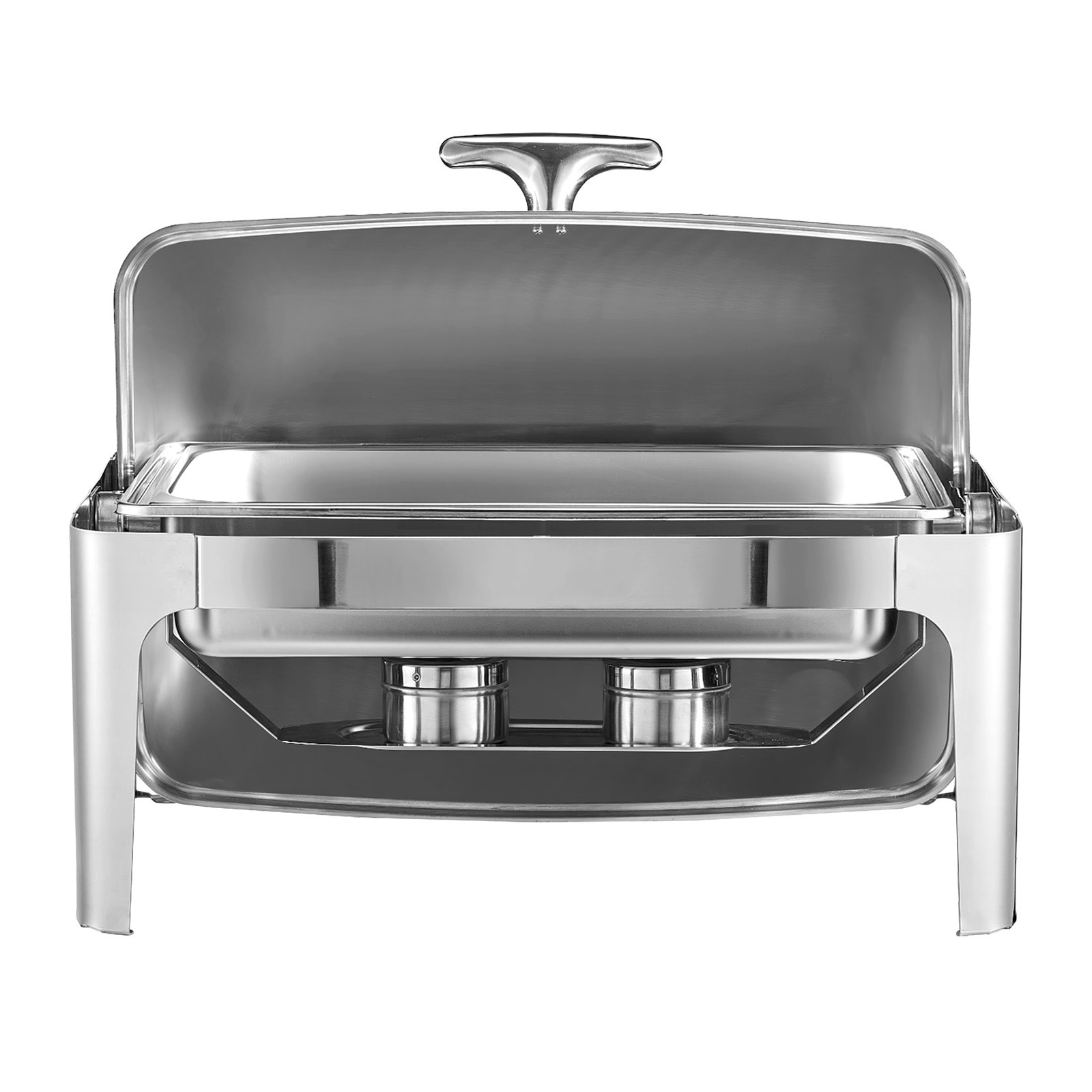 VEVOR Roll Top Chafing Dish Buffet Complete Set 9Qt Stainless Steel Chafer with Full Size Pan Rectangle Catering Warmer Server with Lid Water Pan Folding Stand Fuel Holder Meal Clip Silver
