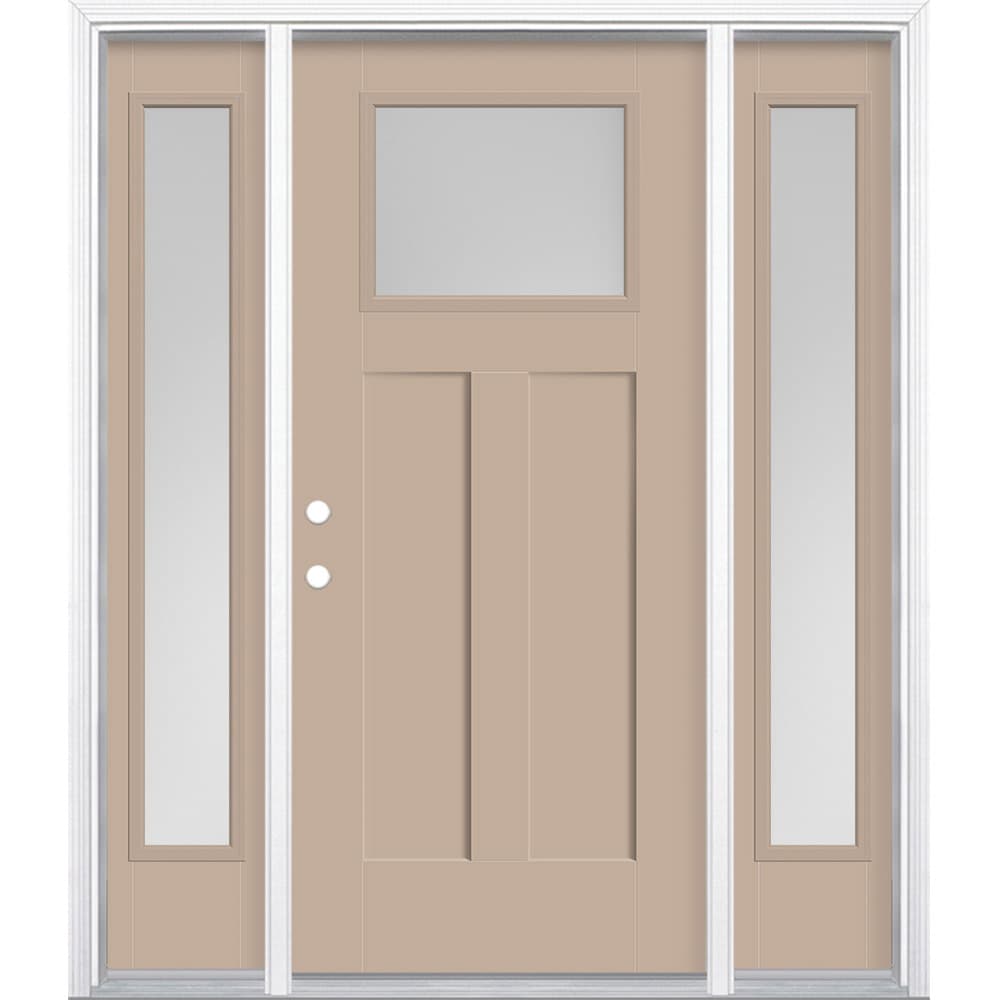 Masonite 629088 64-in x 80-in x 4-9/16-in Fiberglass Craftsman Right-hand inswing Sandy Shore Painted Prehung Front Door with Sidelights with Brickmould Insulating core