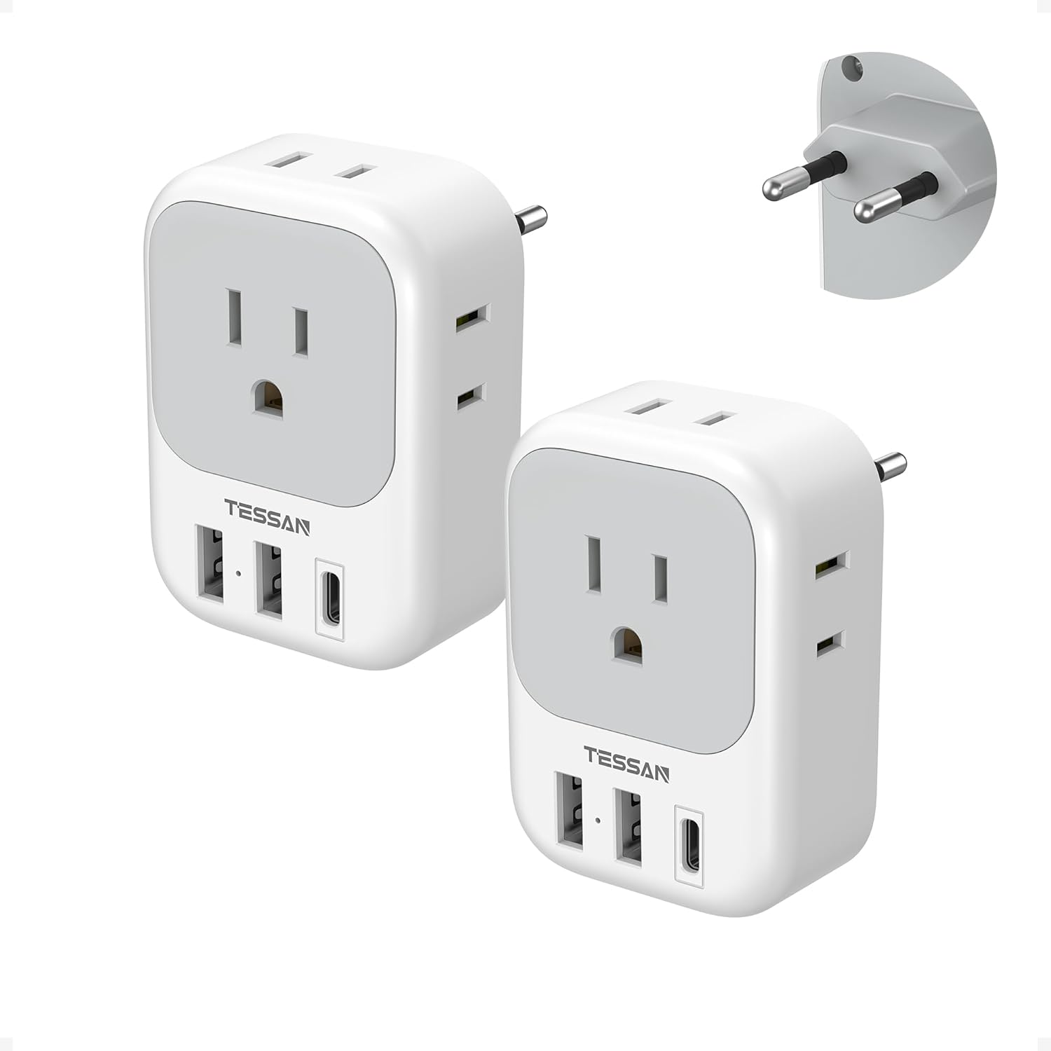 LENCENT 2 Pack European Travel Plug Adapter with USB C US to Europe Adapter 4 Outlets 3 USB Ports Type C Plug for Italy Spain France Germany Travel Essentials #TS02AUS