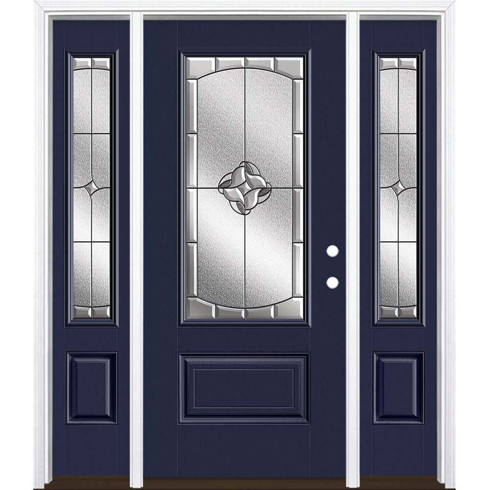 Masonite 3423065 Rozet 60-in x 80-in Fiberglass 3/4 Lite Left-Hand Inswing Eclipse Painted Prehung Front Door with Sidelights with Brickmould Insulating Core
