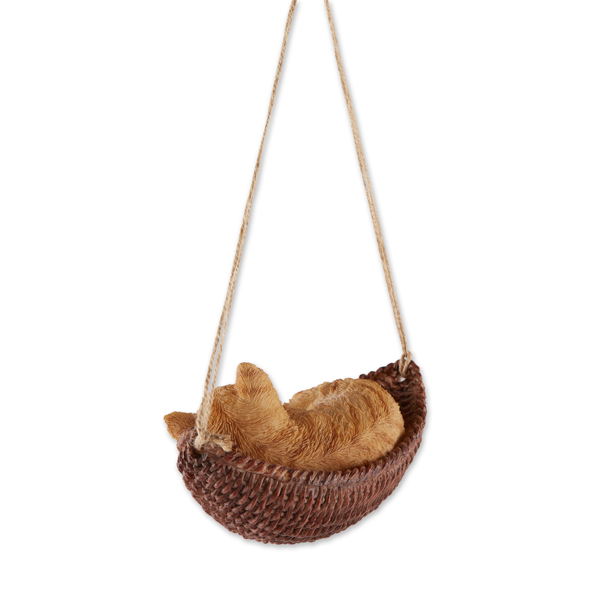 9.25" Brown Resin Napping Cat in Hammock Figurine