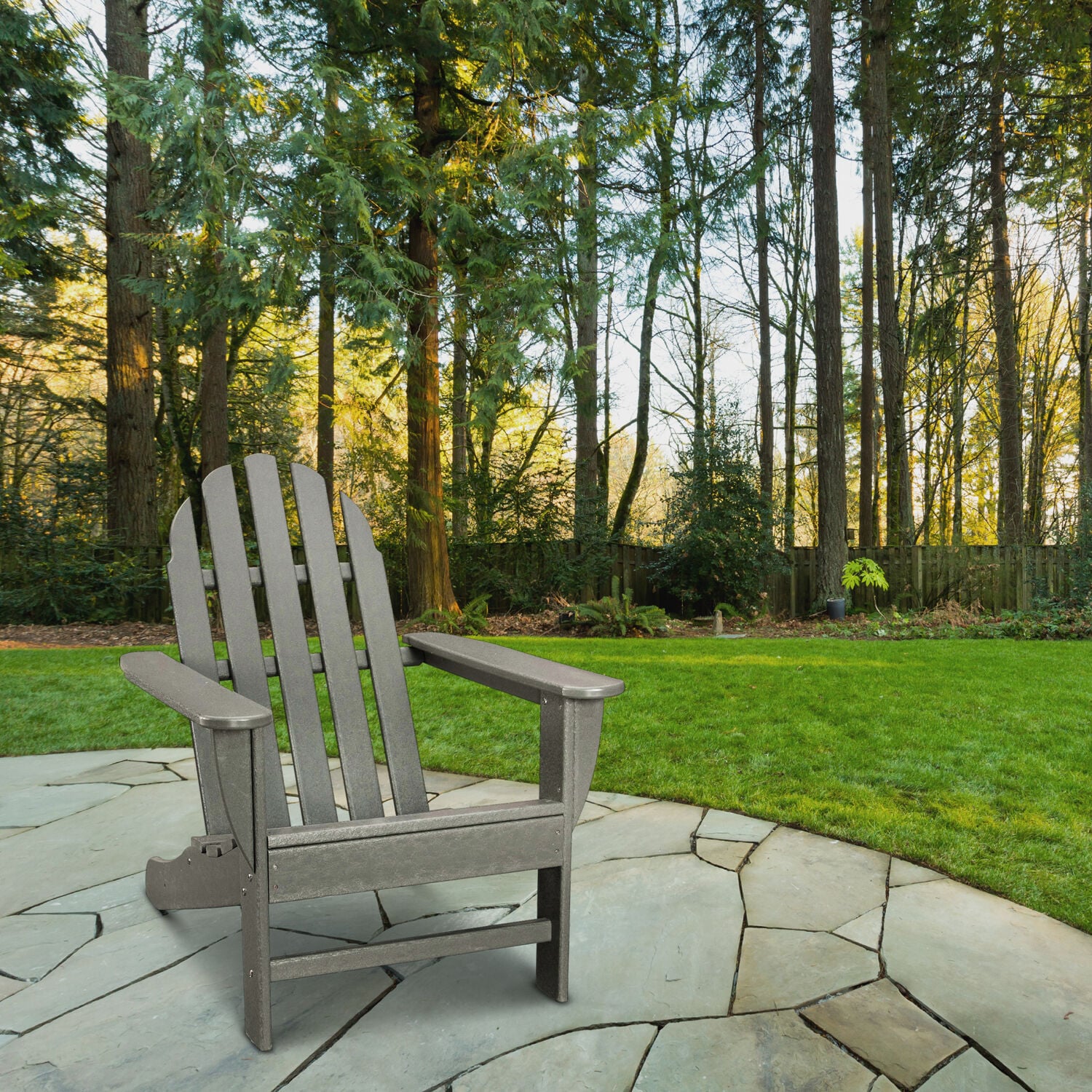 Hanover HVAD4030GY All-Weather Gray HDPE Frame Stationary Adirondack Chair with Slat Seat