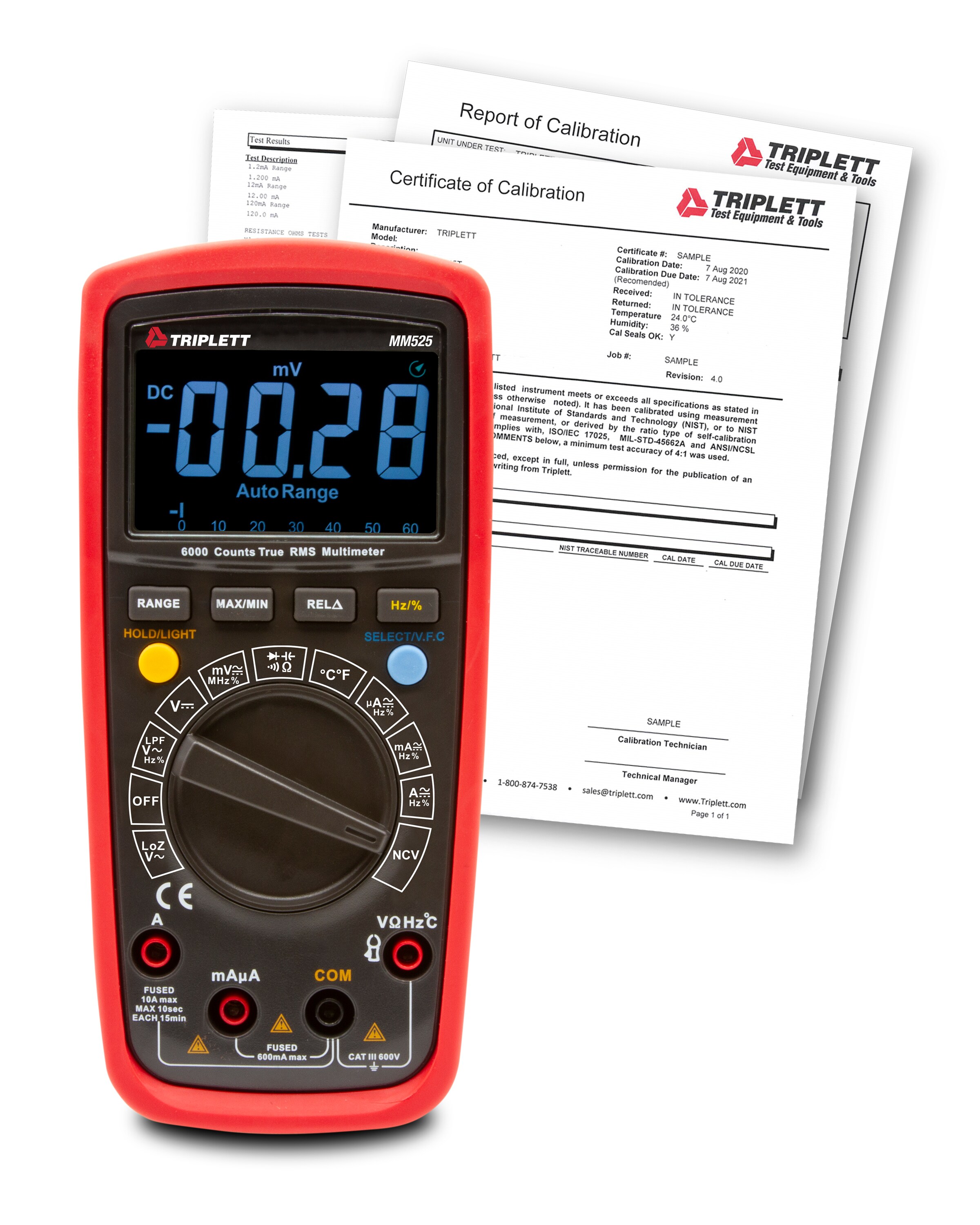 TRIPLETT MM525-NIST Lcd Display Ac/Dc Multimeter 60 Amp 600-Volt