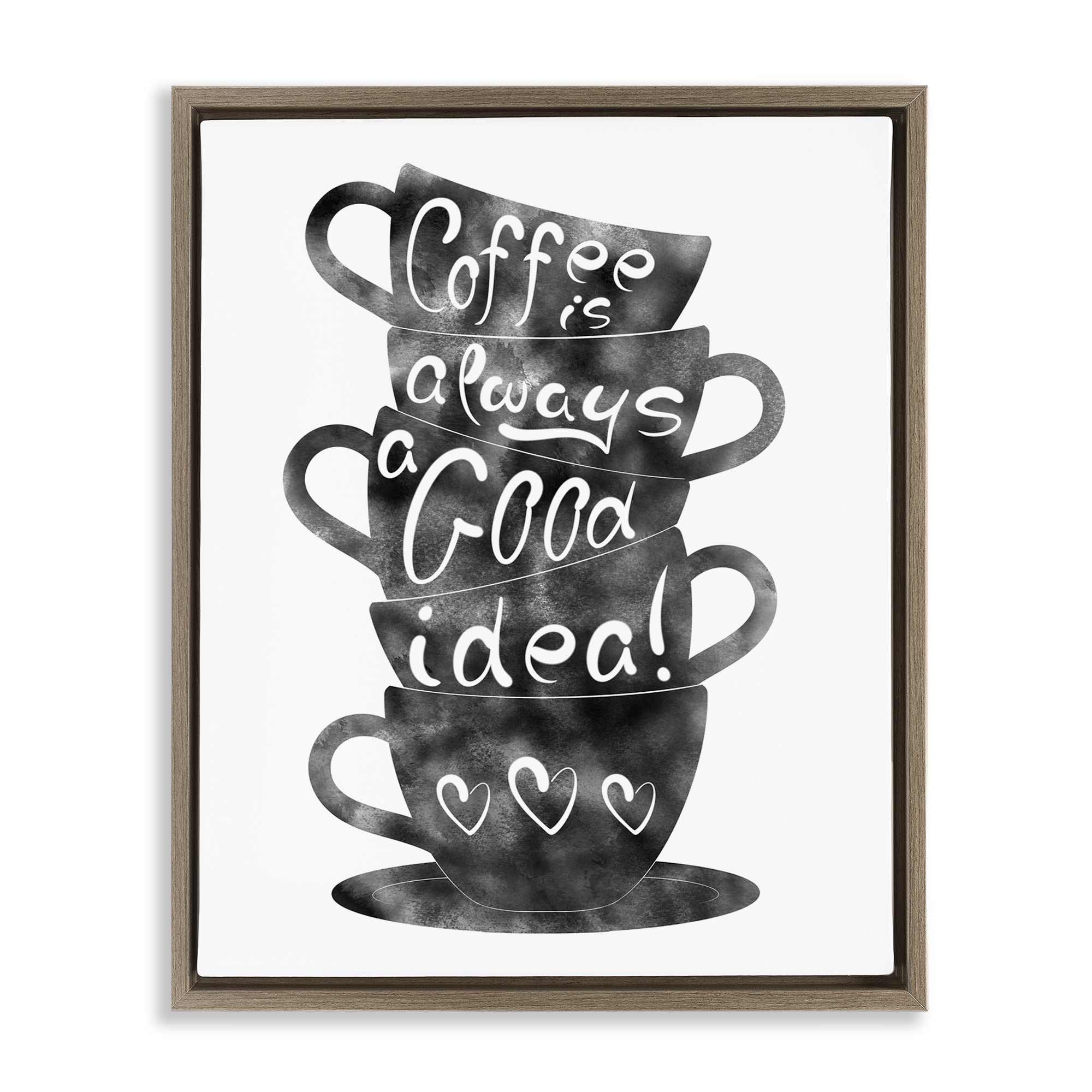 Stupell Industries BS-484-FFE-24X30 Coffee Mugs Stacked and Phrase Brown Framed Floater Canvas Wall Art By Marcus Prime 25 x 31