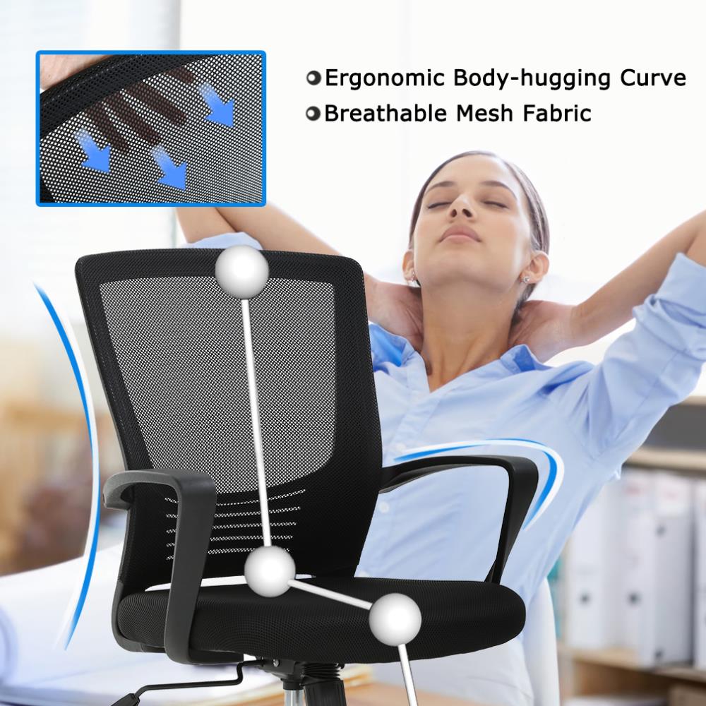  Ergonomic Office Chair Cheap Desk Chair Mesh Computer Chair  with Lumbar Support Arms Modern Cute Swivel Rolling Task Mid Back Executive  Chair for Women Men Adults Girls,Black : Home & Kitchen