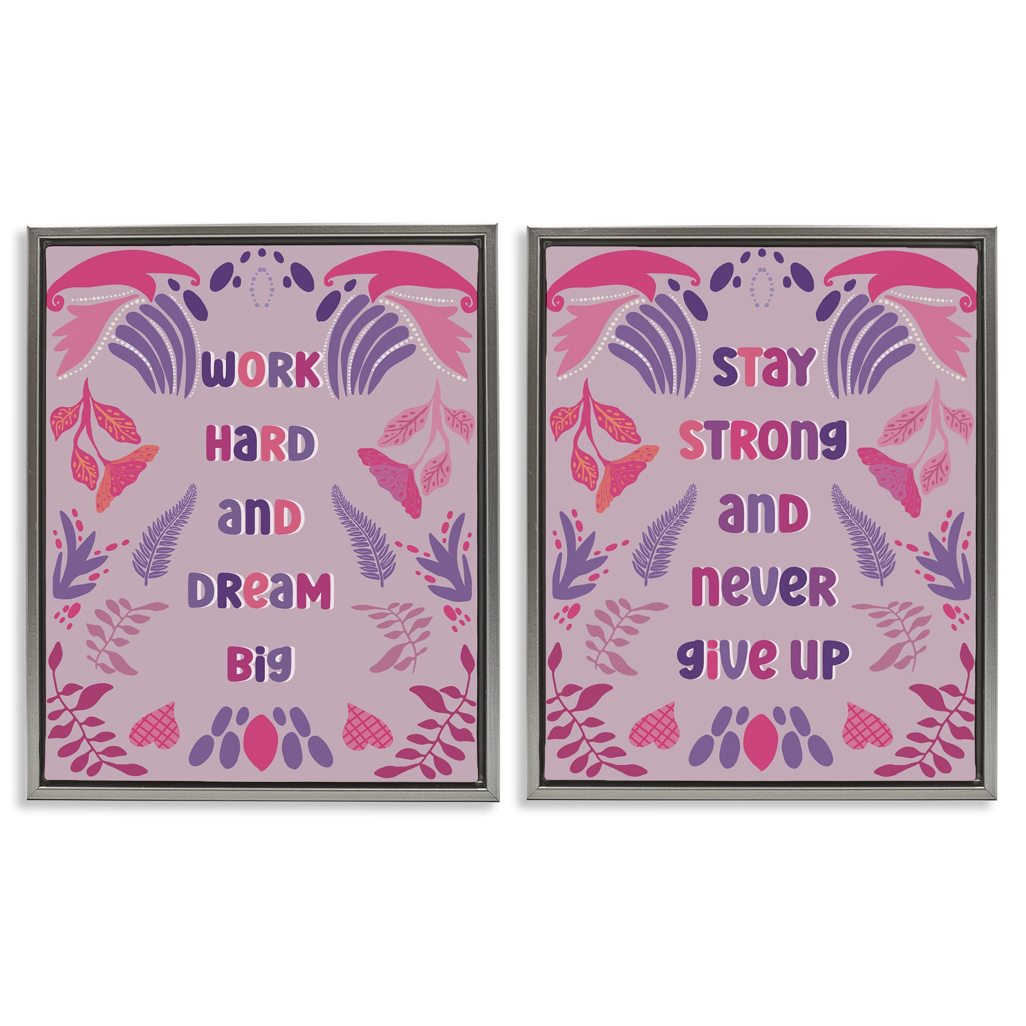 Stupell Industries B2-775-FFL-2PC-24X30 Purple Motivational Work Hard 2 Piece Gray Framed Floater Canvas Set By Julia Fox 31 x 25
