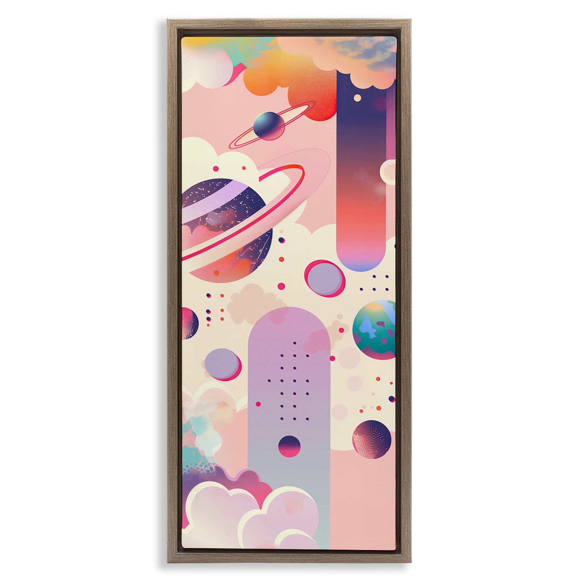 Stupell Industries BT-301-FFE-13X30 Surreal Geometric Planets Scene Floating Frame design by Wumples