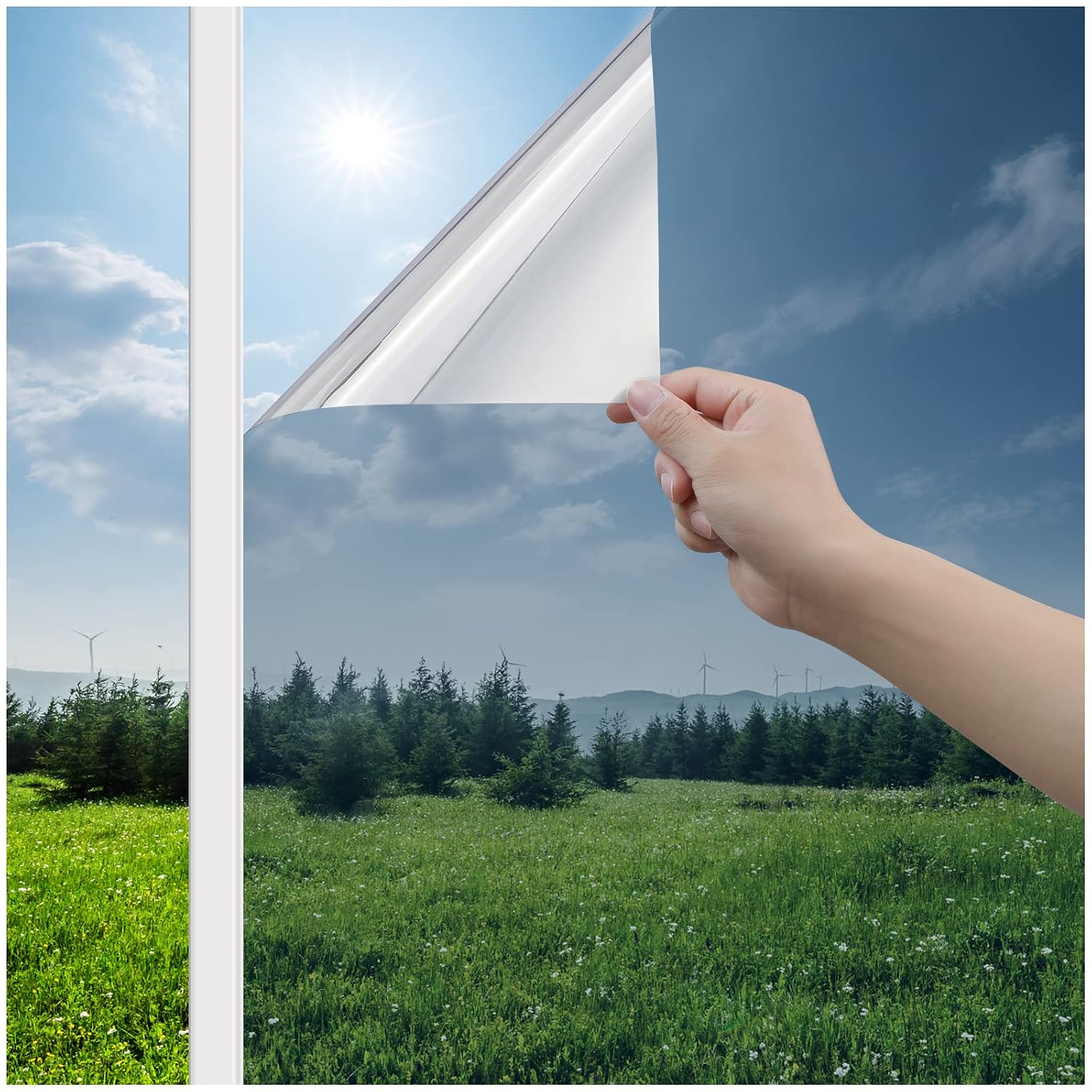 Haton One Way Mirror Window Film Static Cling No Glue UV Blocking Heat Control Reflective Privacy Tint Silver 17.5 in x 78.7 in