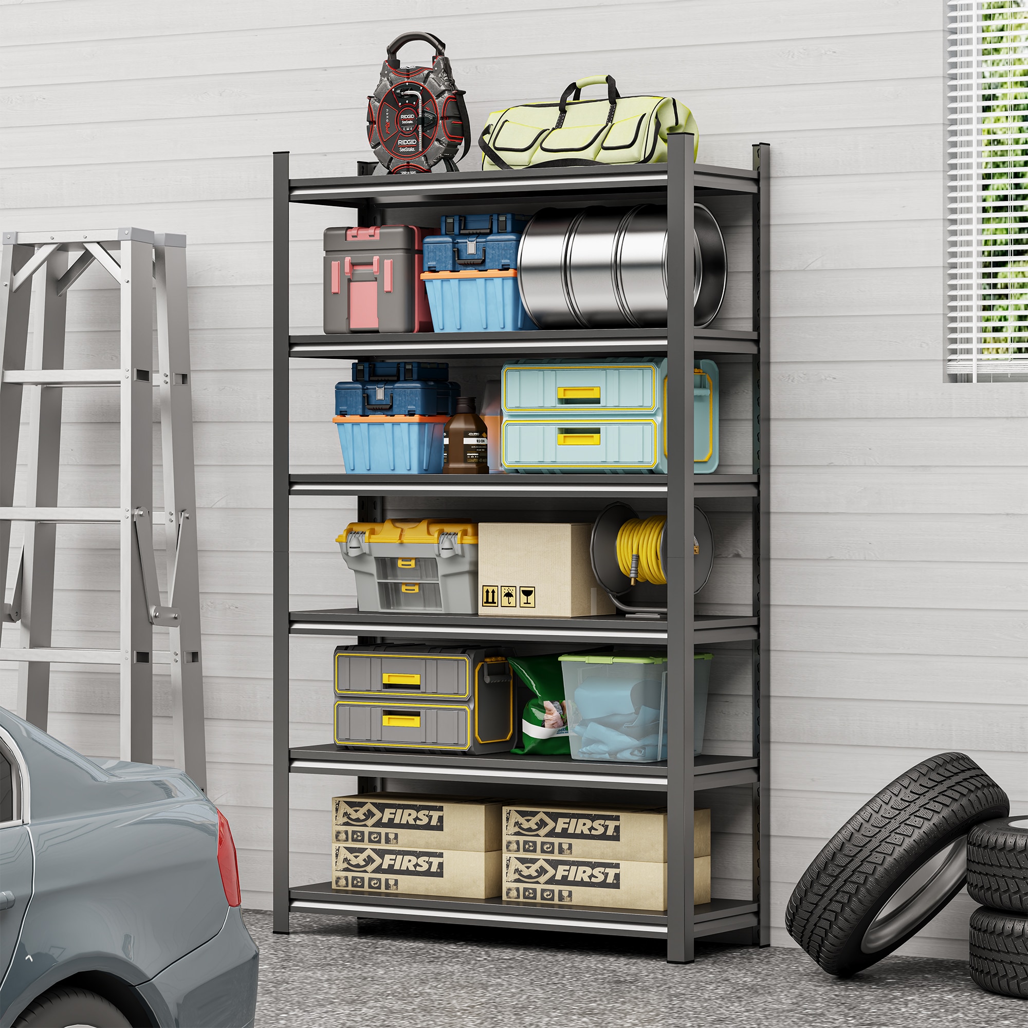 Cuschoice 45.3-in W x 15.7-in D x 77.4-in H 6 Tier Heavy Duty Metal Storage Rack Adjustable Shelving Unit 2400LBS Capacity