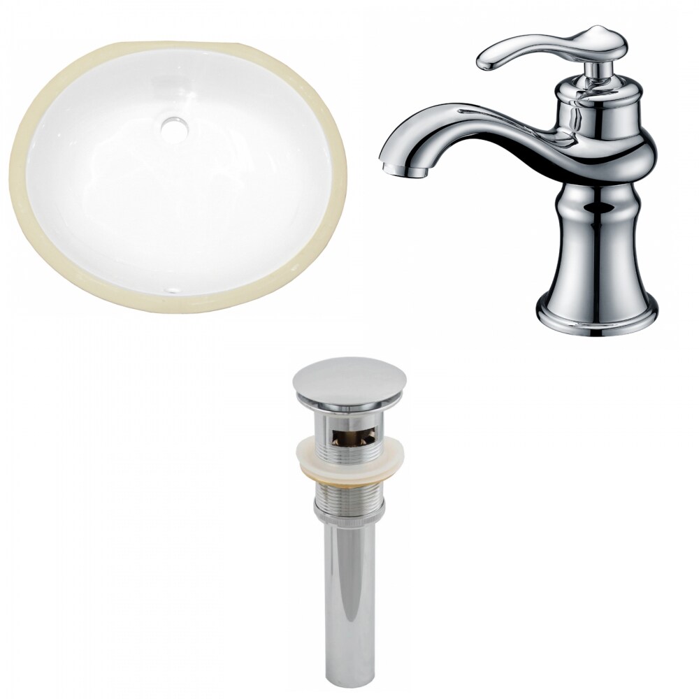 American Imaginations AI-13227 White Ceramic Undermount Oval Transitional Bathroom Sink with Faucet and Overflow Drain Included (16.25-in x 19.5-in)