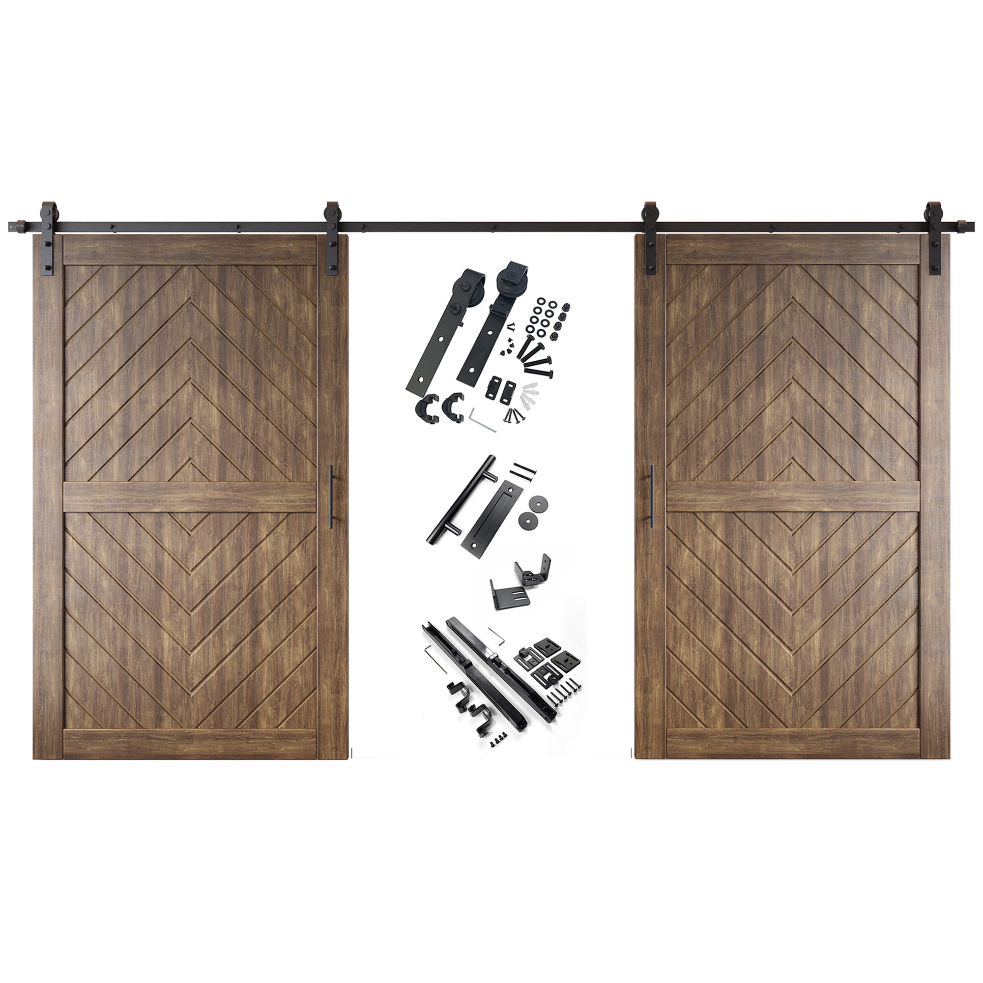 HOMACER YT2H216C-JT2-4880-WA 48-in x 80-in Dark Walnut Herringbone Pine Wood Solid core Double Barn Door (Hardware Included)
