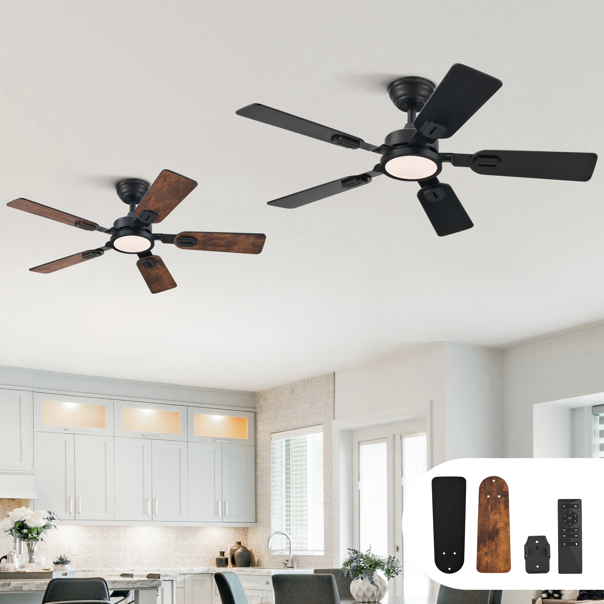 42-in Matte Black with Black Blades Adjustable White LED Ceiling Fan With Light and Remote Control Included 3 -Blade