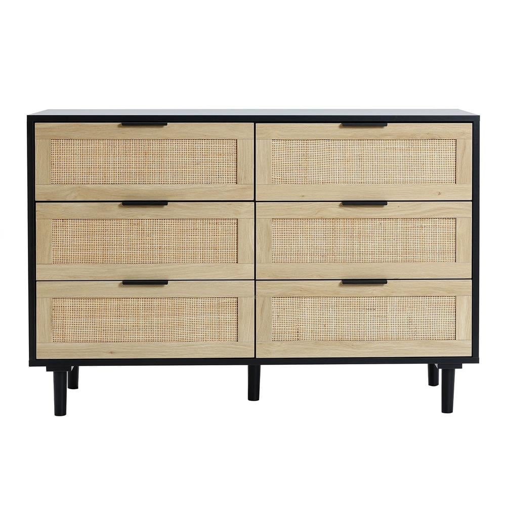 LuxenHome WHIF1825 Brown, Black Fir 6 -Drawer Standard dresser