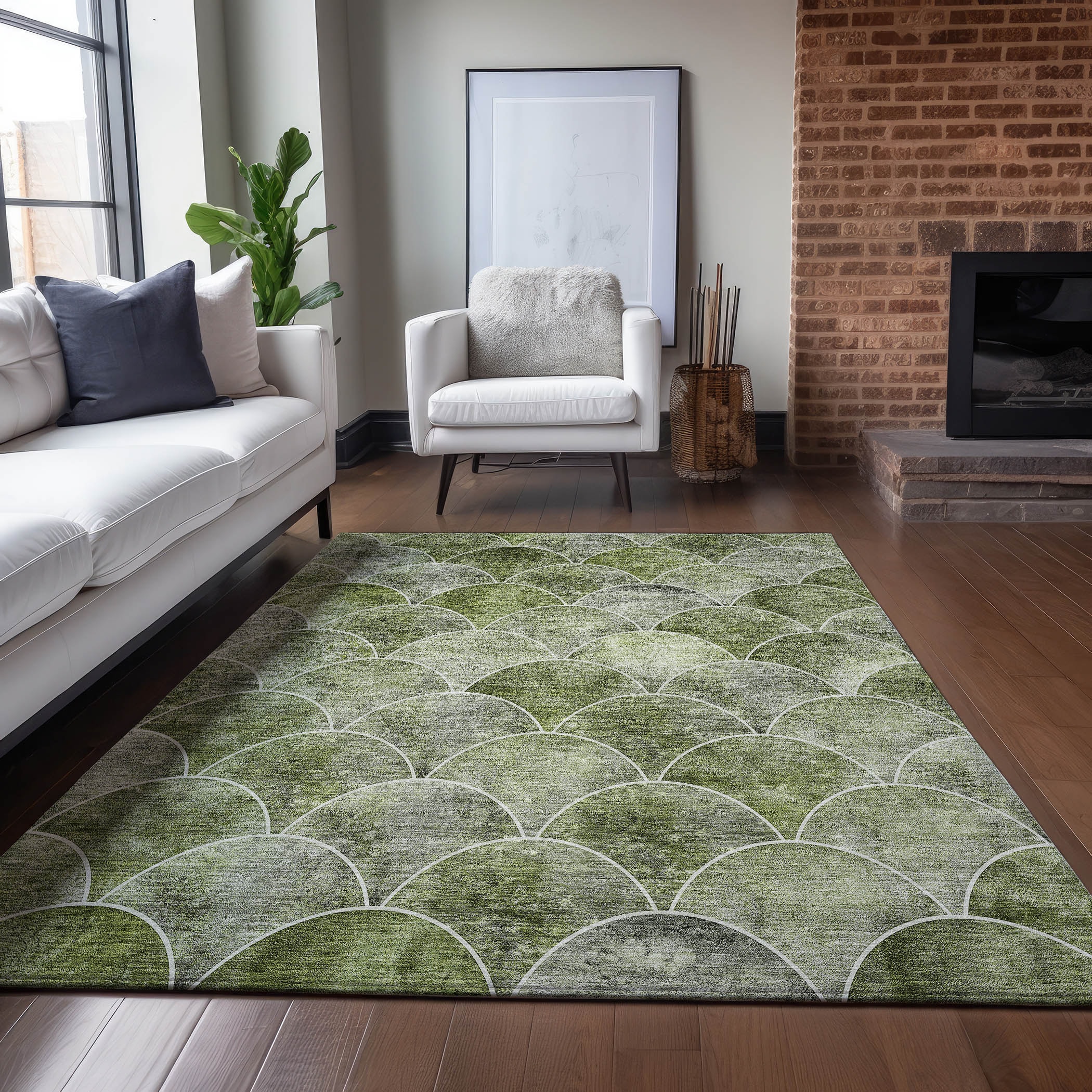 Addison Rugs ACN594GE3X5 Chantille ACN594GE 3 x 5 (ft) Polyester Green Rectangular Indoor/Outdoor Abstract Machine washable Area rug