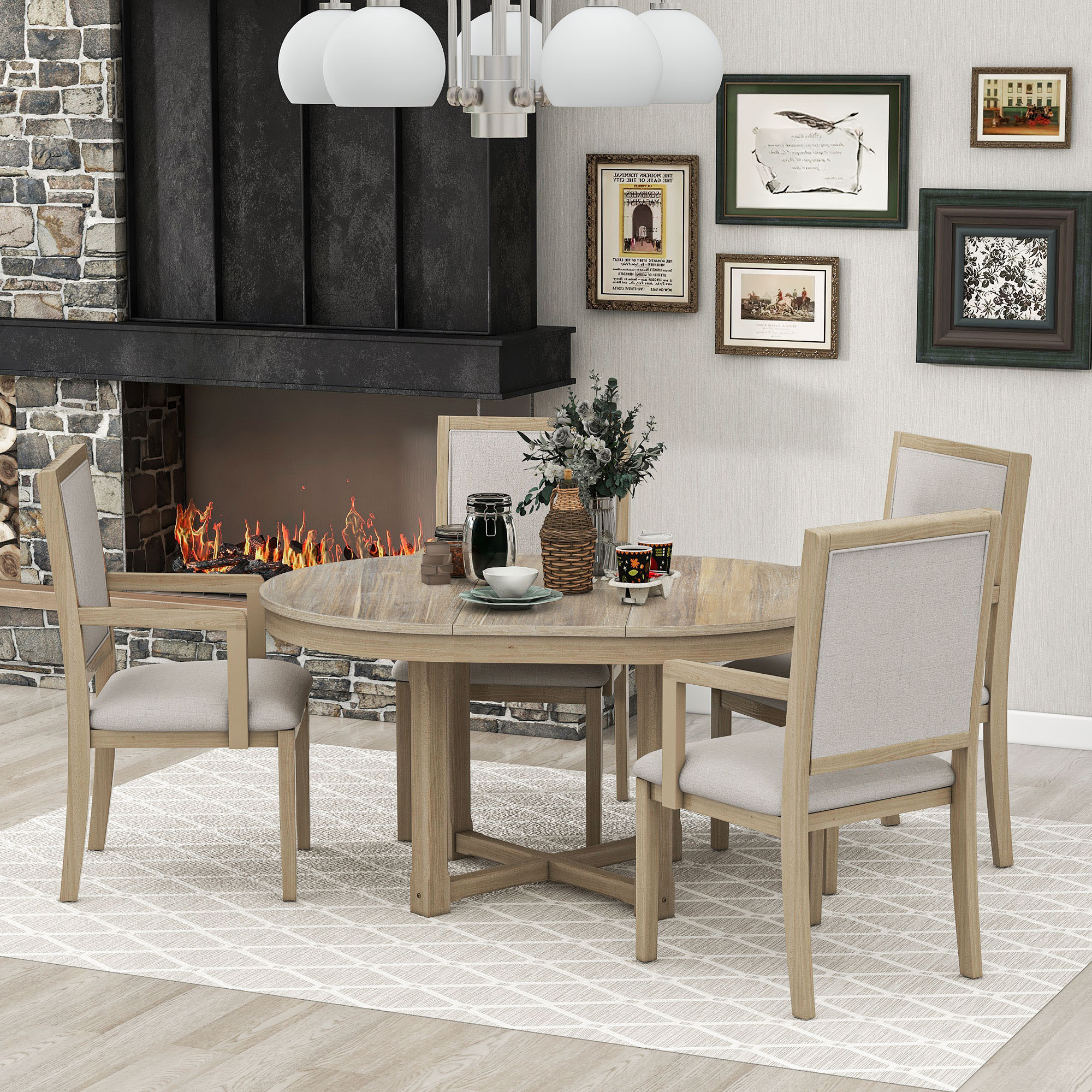Clihome Natural Wood Wash Contemporary/Modern Dining Room Set with ...