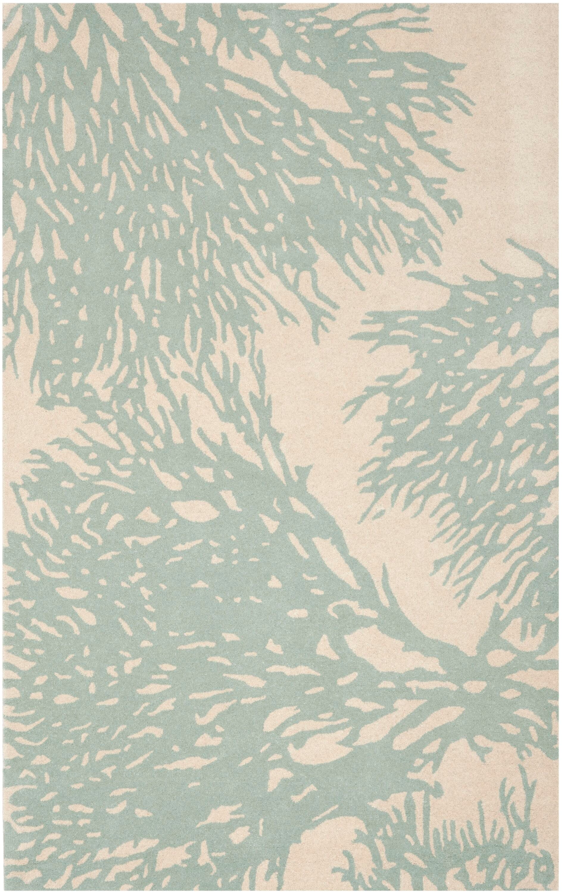 Safavieh BEL115C-4 Bella Sprigs 4 x 6 (ft) Tufted Wool Beige/Blue Rectangular Indoor Floral/Botanical Farmhouse/Cottage Area rug