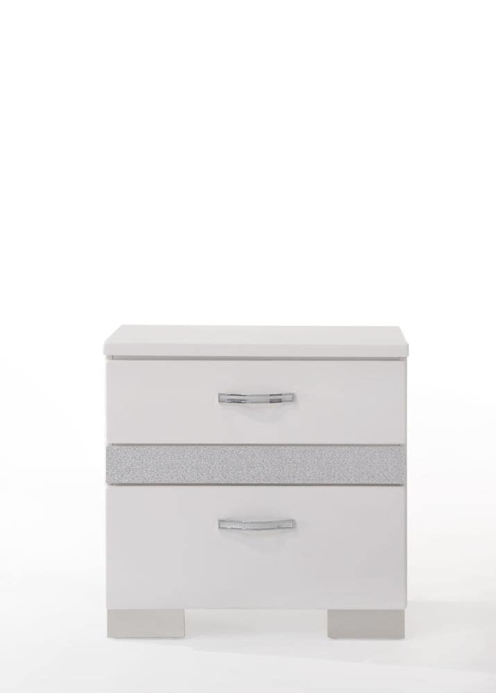 White Gloss Wood and Metal 2-Drawer Nightstand
