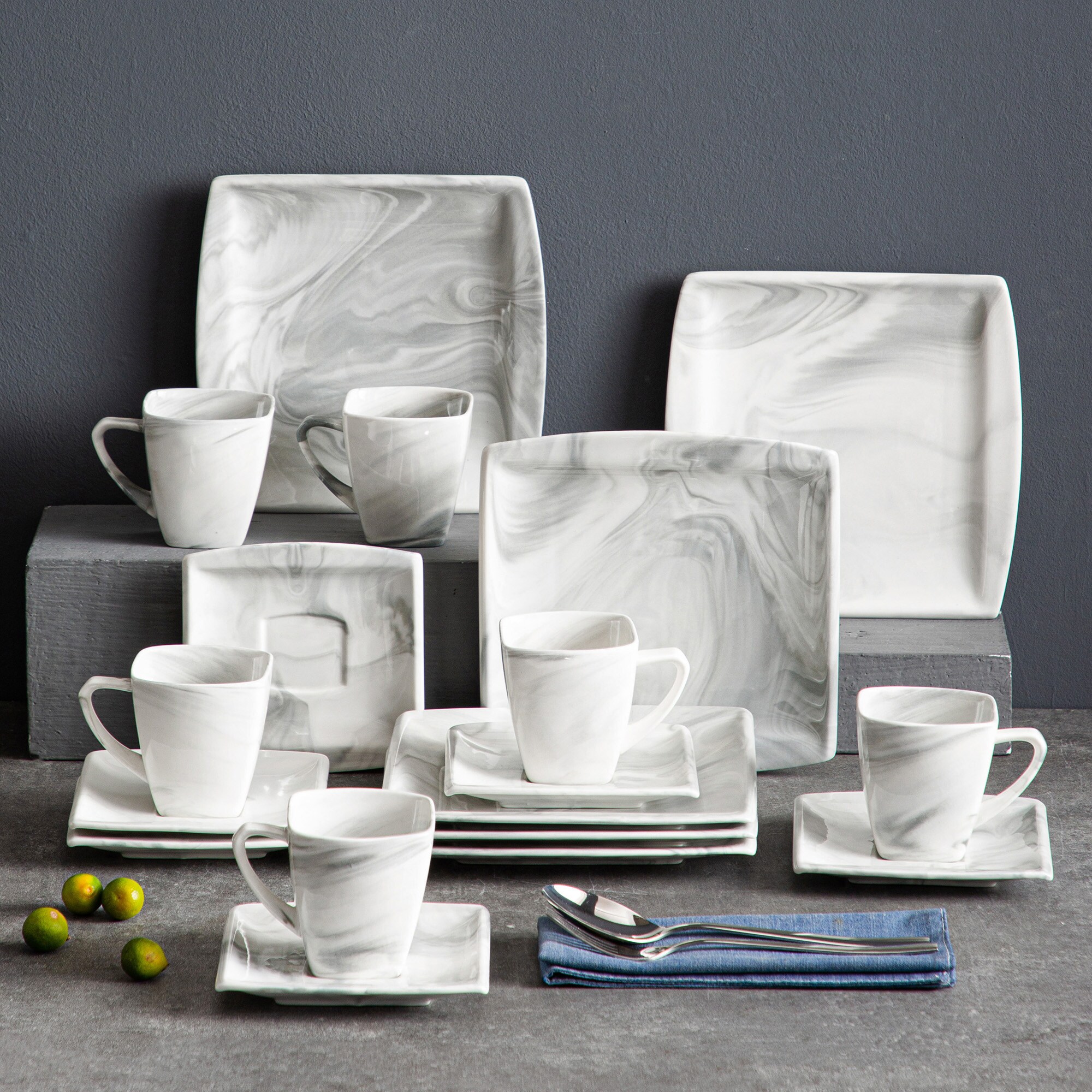 MALACASA Blance 32 Pieces Marble Grey Porcelain Dinnerware Set