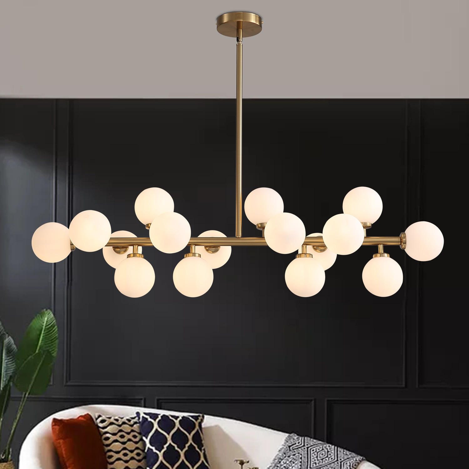 COBRRO 40-in 16-Light Modern Dimmable Bubble Glass Sputnik Gold Glass Globe Chandelier for Dining Room and Living Room