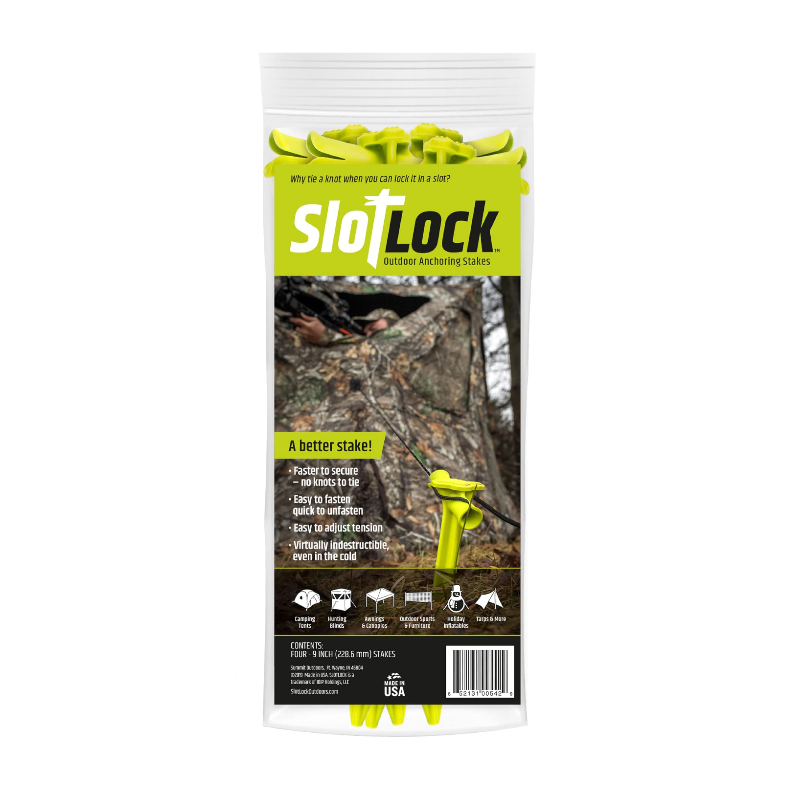 SlotLock 9-inch anchoring kit anchoring Spike with Technology The Perfect Stake for Landscaping inflatables Tents Lawn and Ground Blinds 4-Pack Black (SL9-4B) #SL9-4B-CB1D-3B60