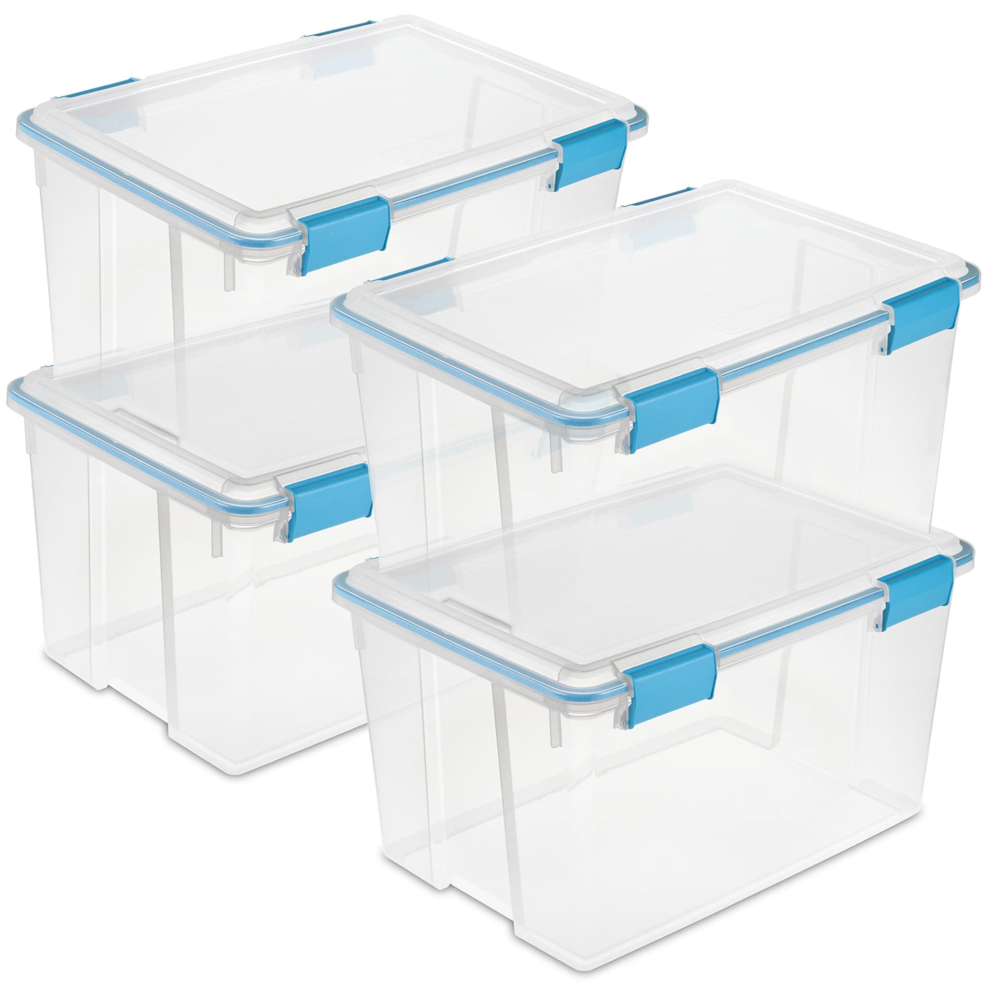 Sterilite 19344304-4 4-Pack 54 Quart Gasket Storage Boxes - Durable Weather-Resistant Organizing Bins